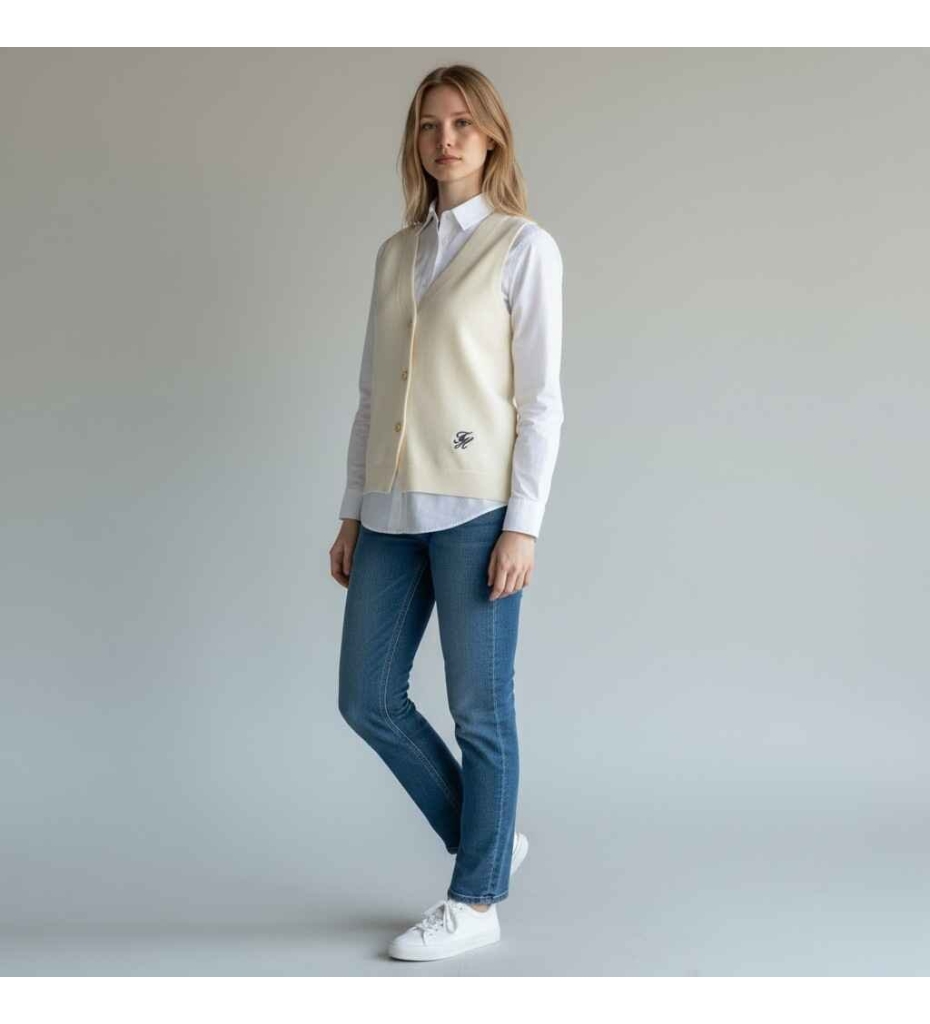 Tommy Hilfiger für Damen. WW0WW49707 Premium-Strickweste (S), Beige, Lässig, Baumwolle