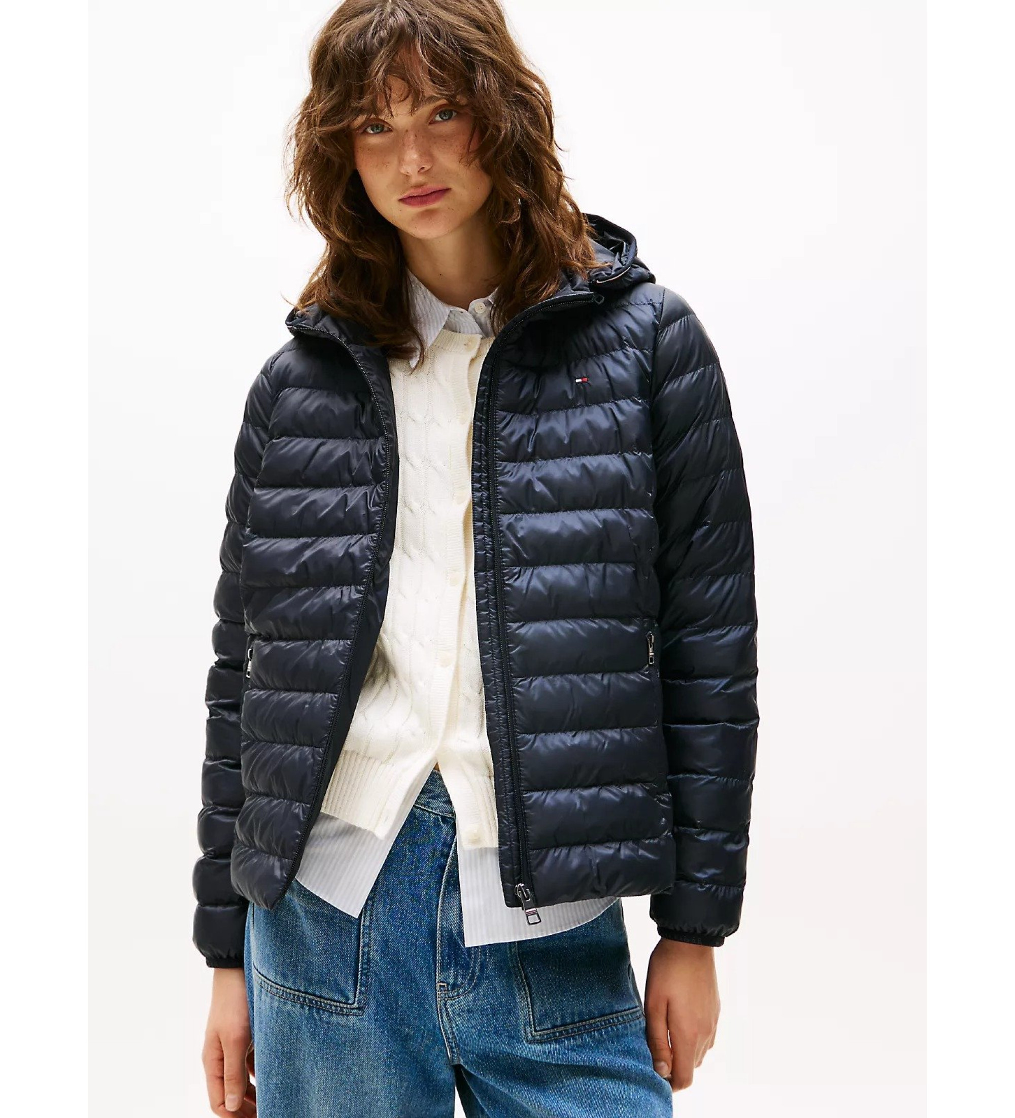 Tommy Hilfiger für Damen. WW0WW42046 Global Jacket navy (XS), Lässig, Langarm, Recyceltes Polyester, Nachhaltig, Marine
