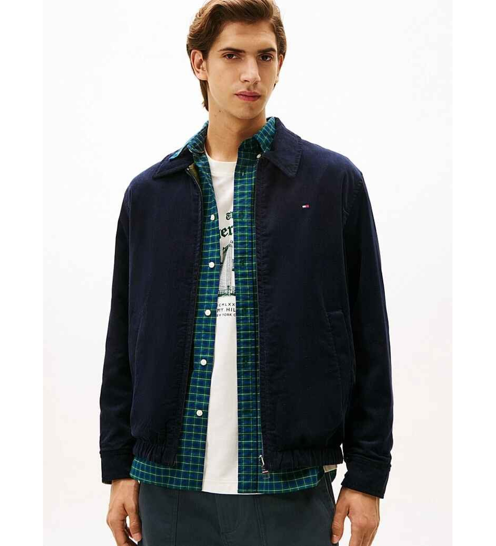 Tommy Hilfiger für Herren. MW0MW40620 Ivy Wendejacke aus navyfarbenem Cord (L), Schwarz, Lässig, Grün, Baumwolle, Nachhaltig