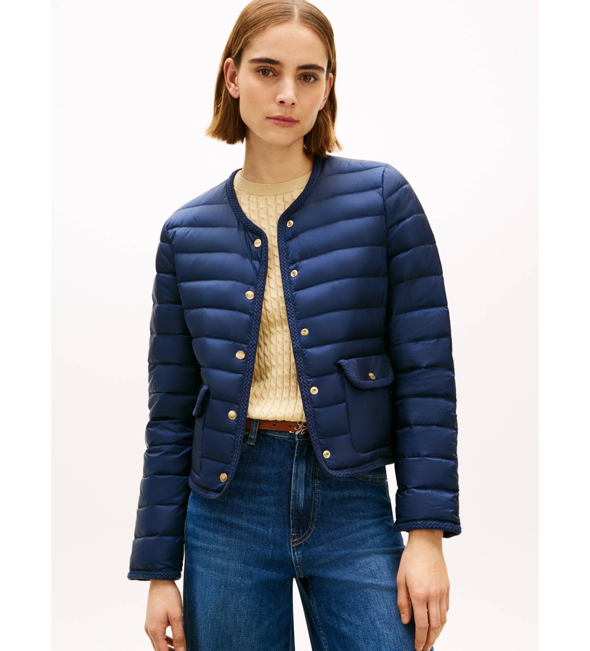 Tommy Hilfiger für Damen. WW0WW49660 Marine wasserabweisende Daunenjacke im Slim-Fit-Schnitt (S), Lässig, Nylon