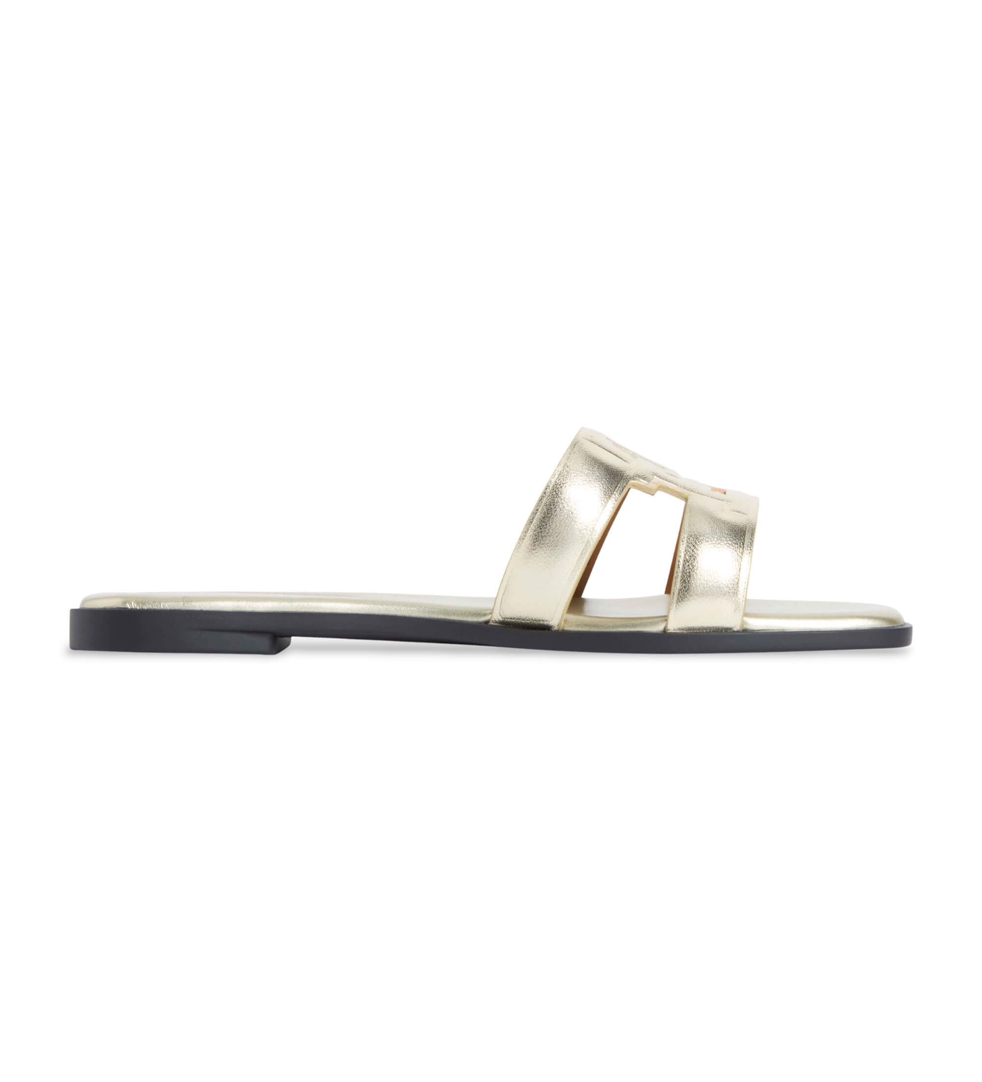 Tommy Hilfiger für Damen. FW0FW09325 Metallische Pantoletten aus goldfarbenem Leder (39), Wohnung, Keine, Lässig