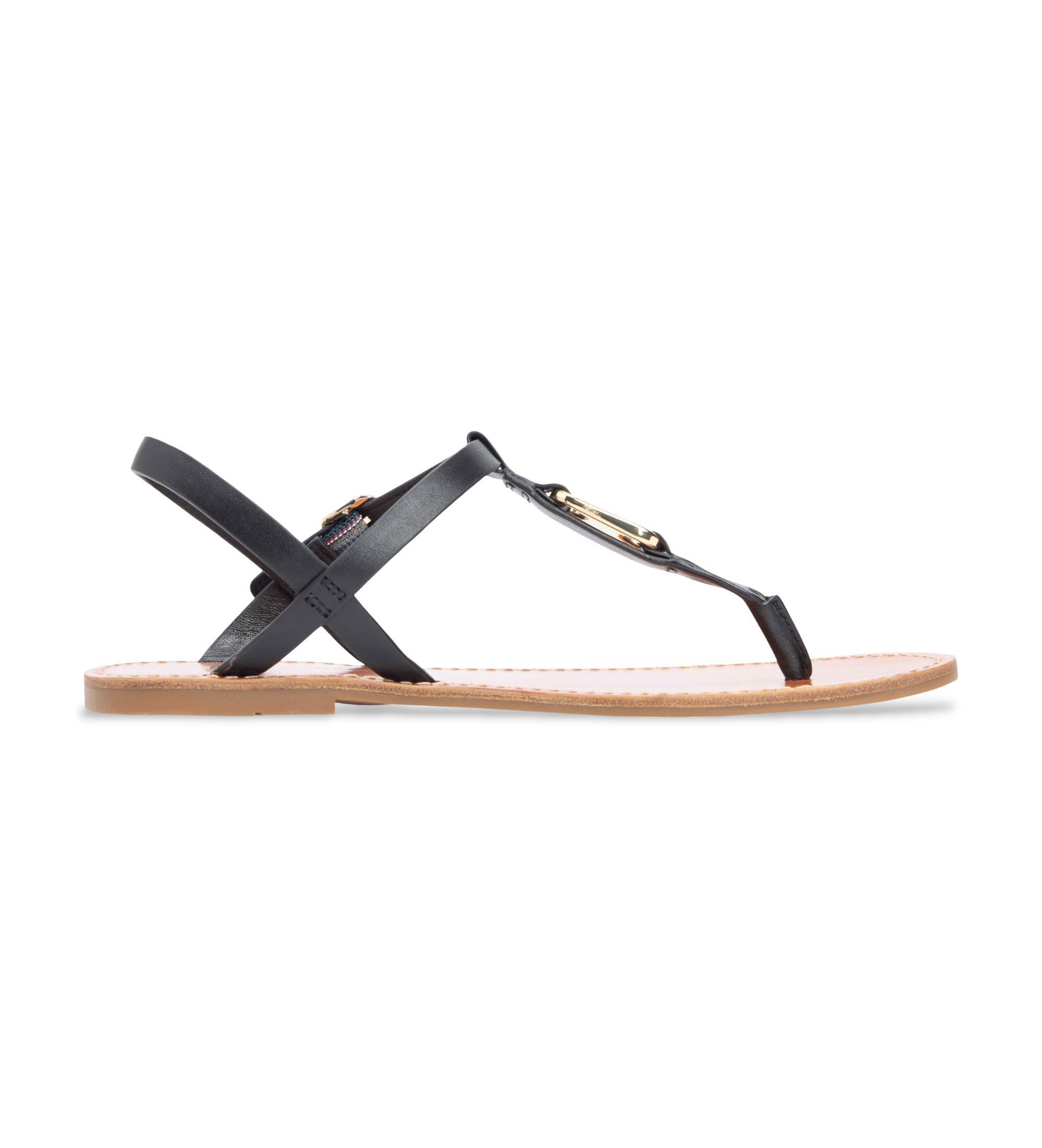 Tommy Hilfiger für Damen. FW0FW09127 Leona Ledersandalen schwarz (38), Wohnung, Schnalle, Lässig