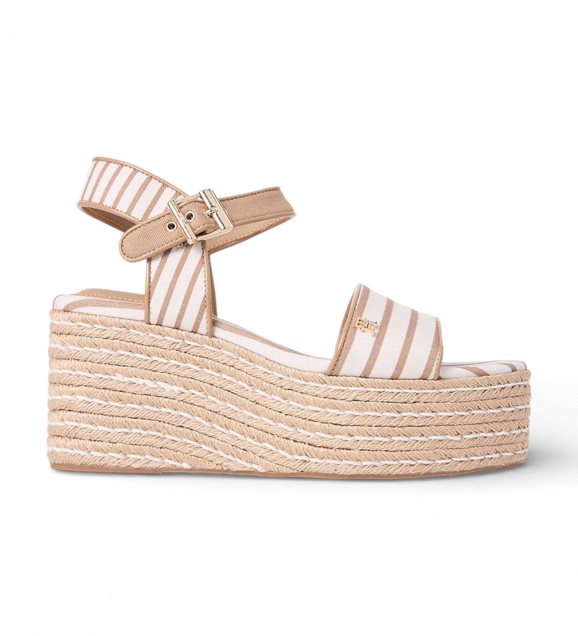 Tommy Hilfiger für Damen. FW0FW09284 Jamie beige Sandalen (40), Stoff, 5 bis 8 cm, Schnalle, Lässig