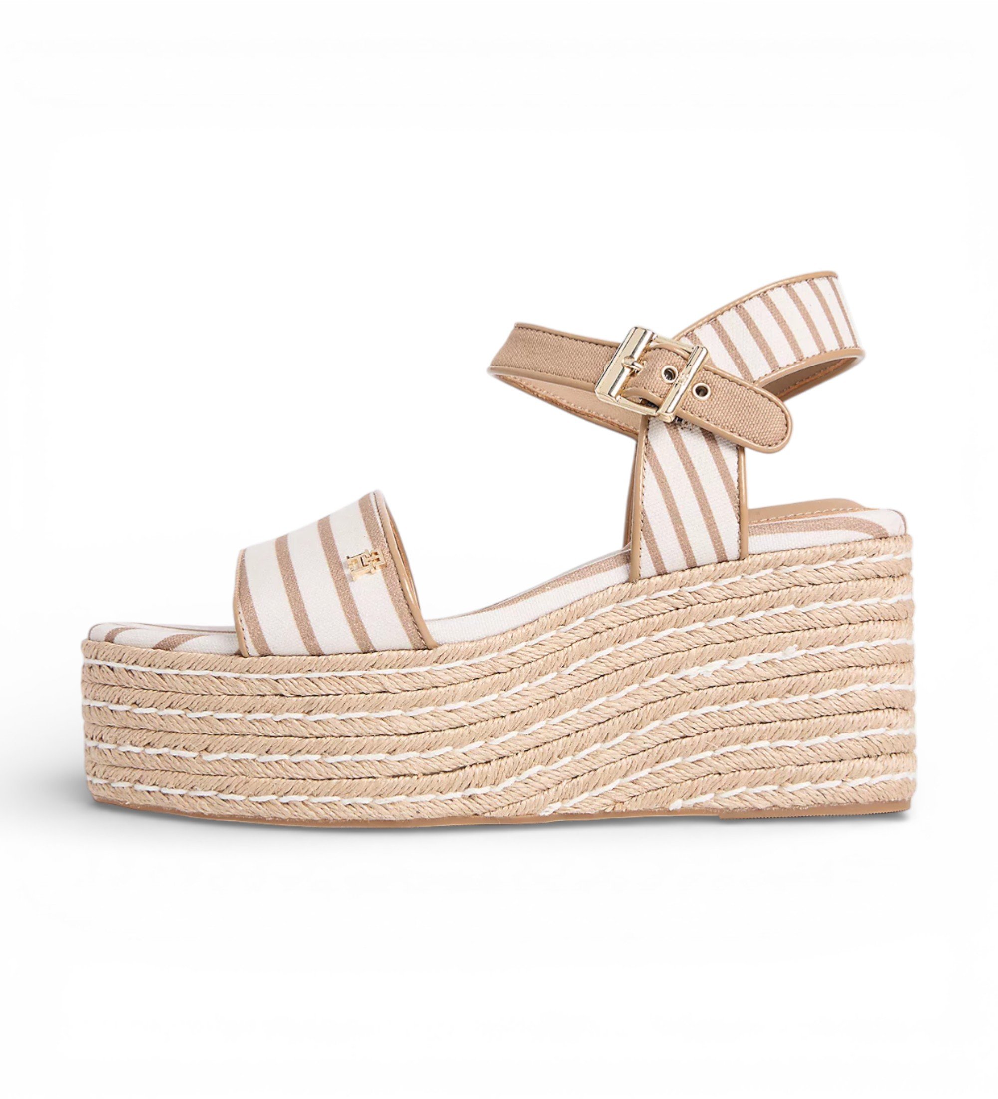 Tommy Hilfiger dla kobiet. FW0FW09284 Beżowe sandały Jamie (40), Beżowy, Tkanina, 5 do 8 cm, Klamra, Zwykły
