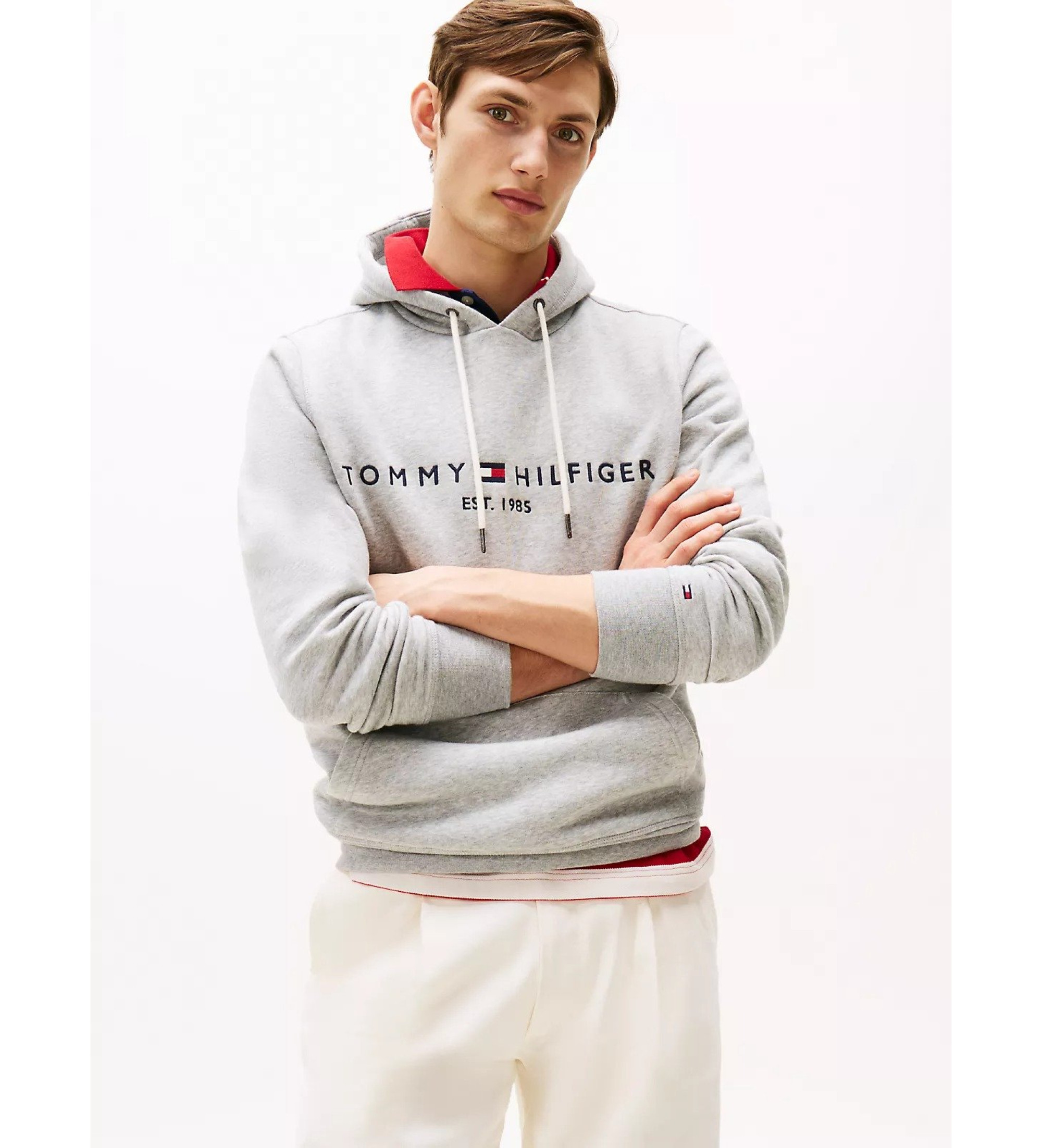 Tommy Hilfiger für Herren. MW0MW10752 Sweatshirt Core Logo grau (S), Lässig, Polyester, Langarm, Bio-Baumwolle