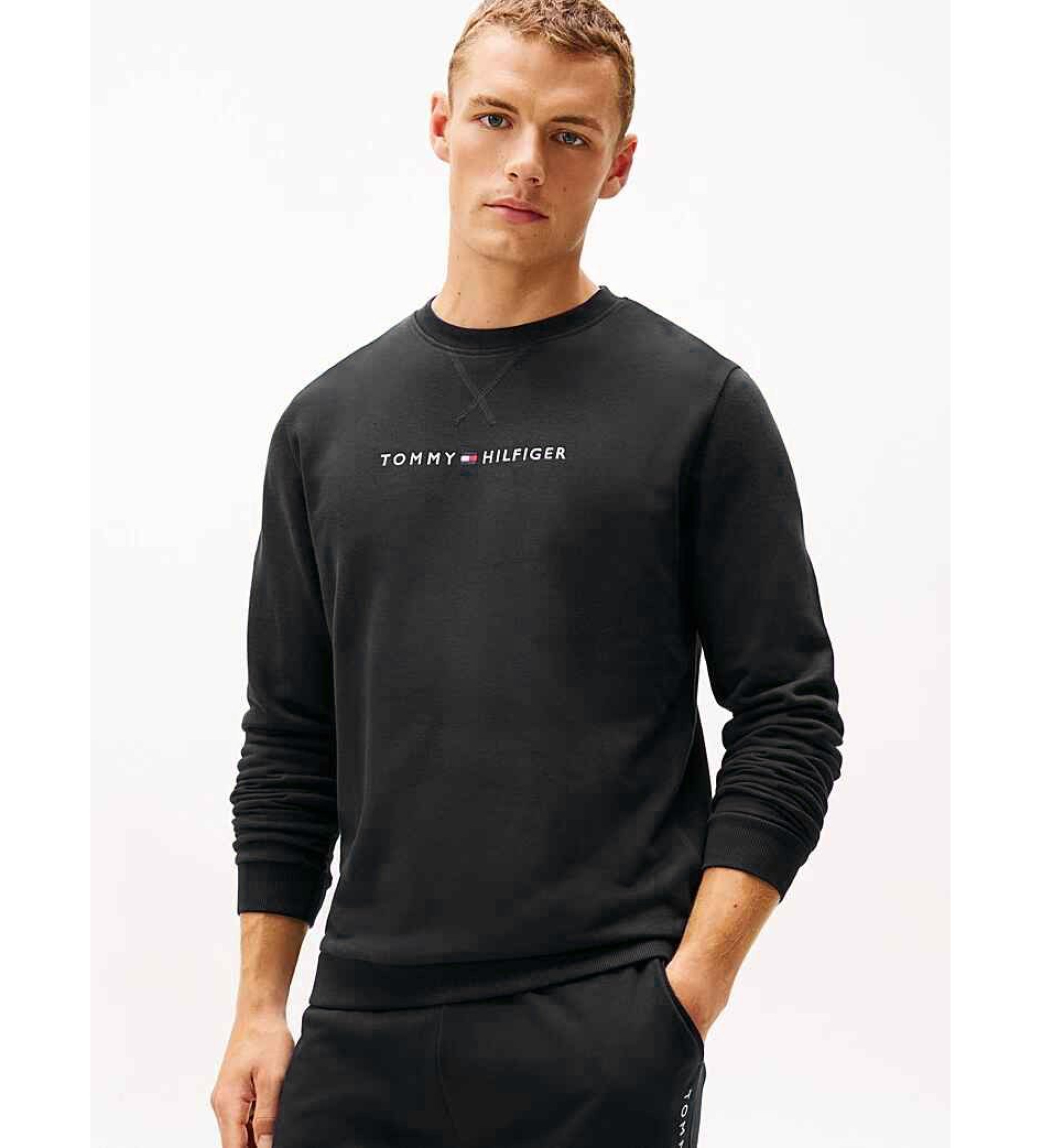 Tommy Hilfiger für Herren. UM0UM03666 Original Sweatshirt mit schwarzem Logo (L), Heimtextilien, Baumwolle, Polyester, Langarm