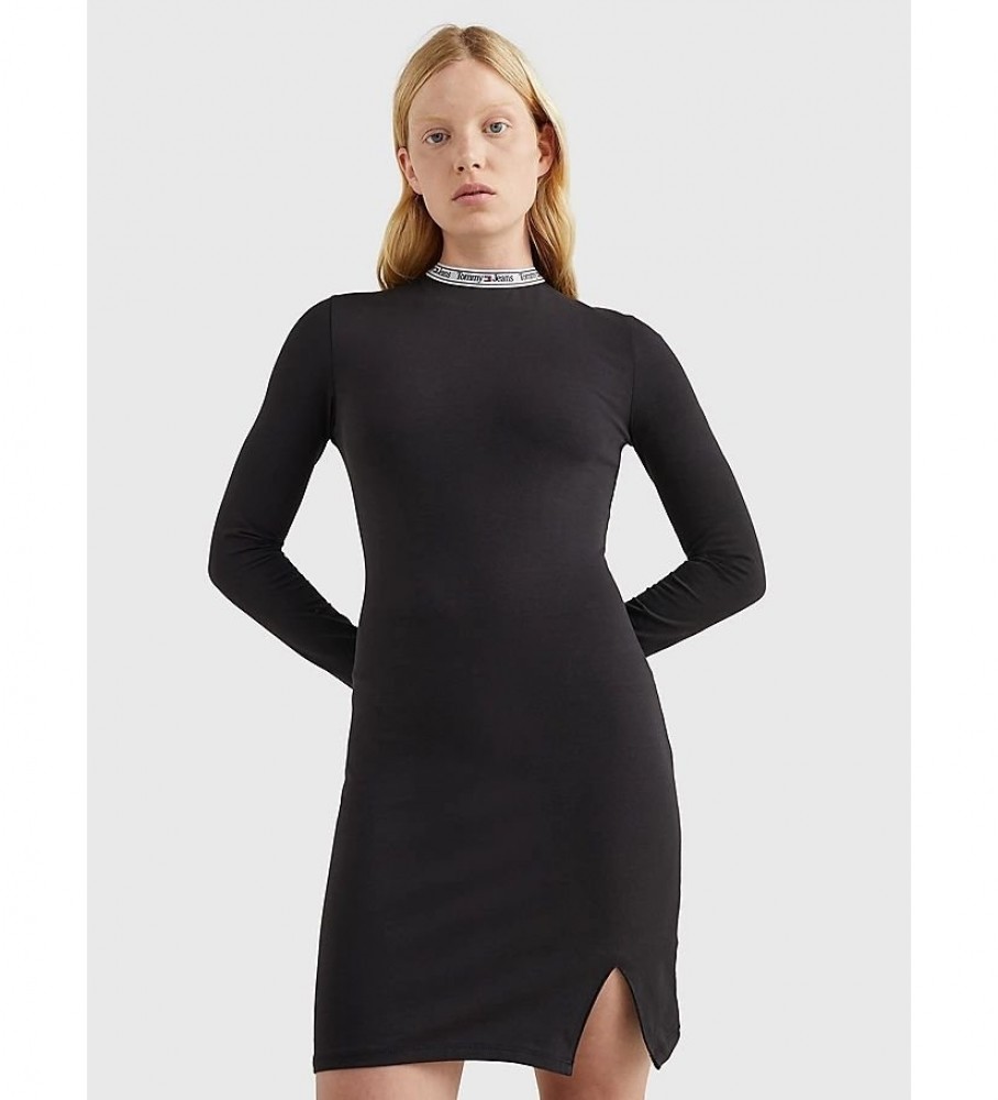 Tommy Jeans für Damen. DW0DW15007 Logo Bodycon Kleid schwarz (XS), Lässig, Baumwolle, Langarm