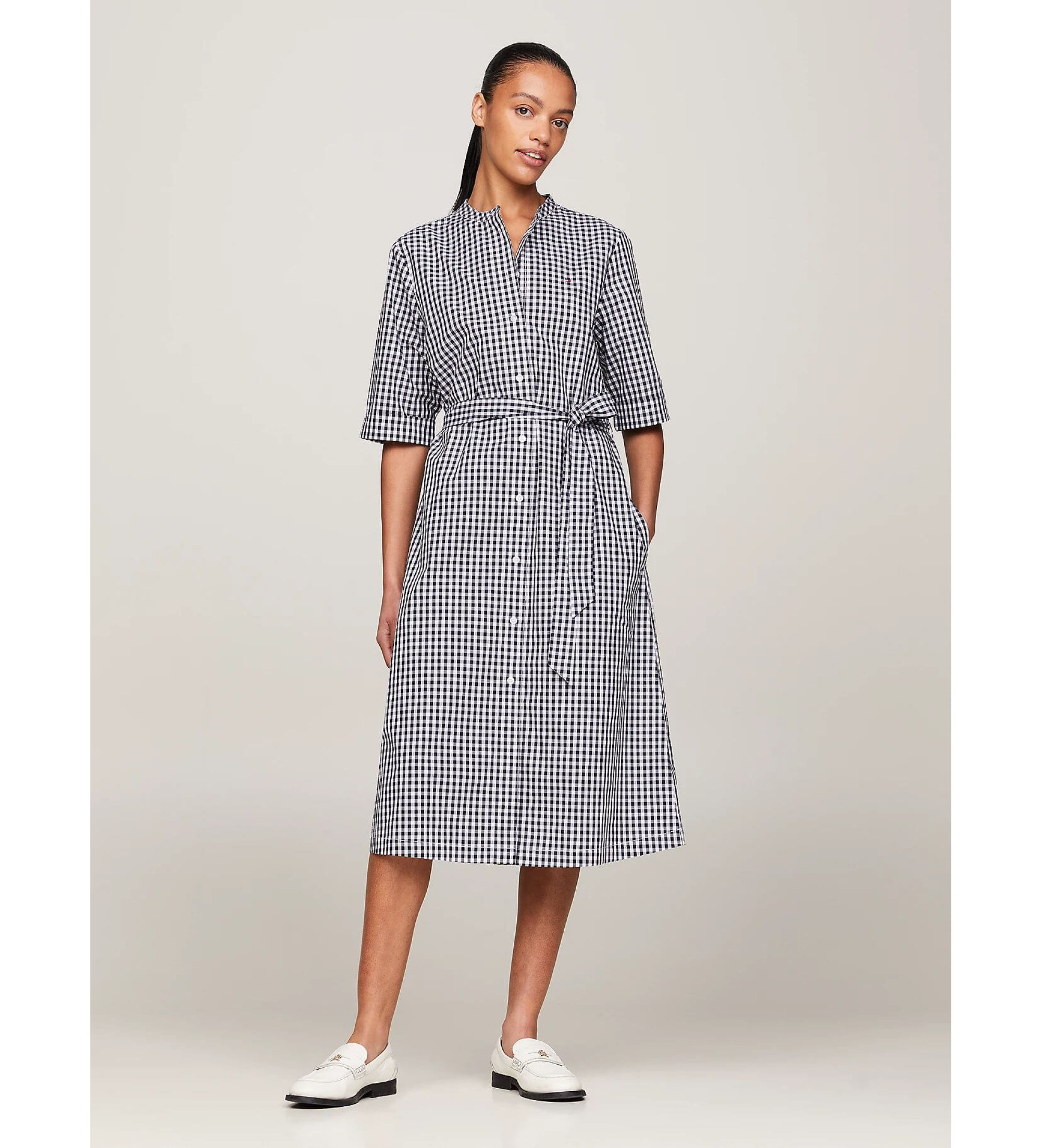 Tommy Hilfiger für Damen. WW0WW42443 Blaues Gingham-Hemdkleid (38), Schwarz, Lässig, Langarm, Bio-Baumwolle