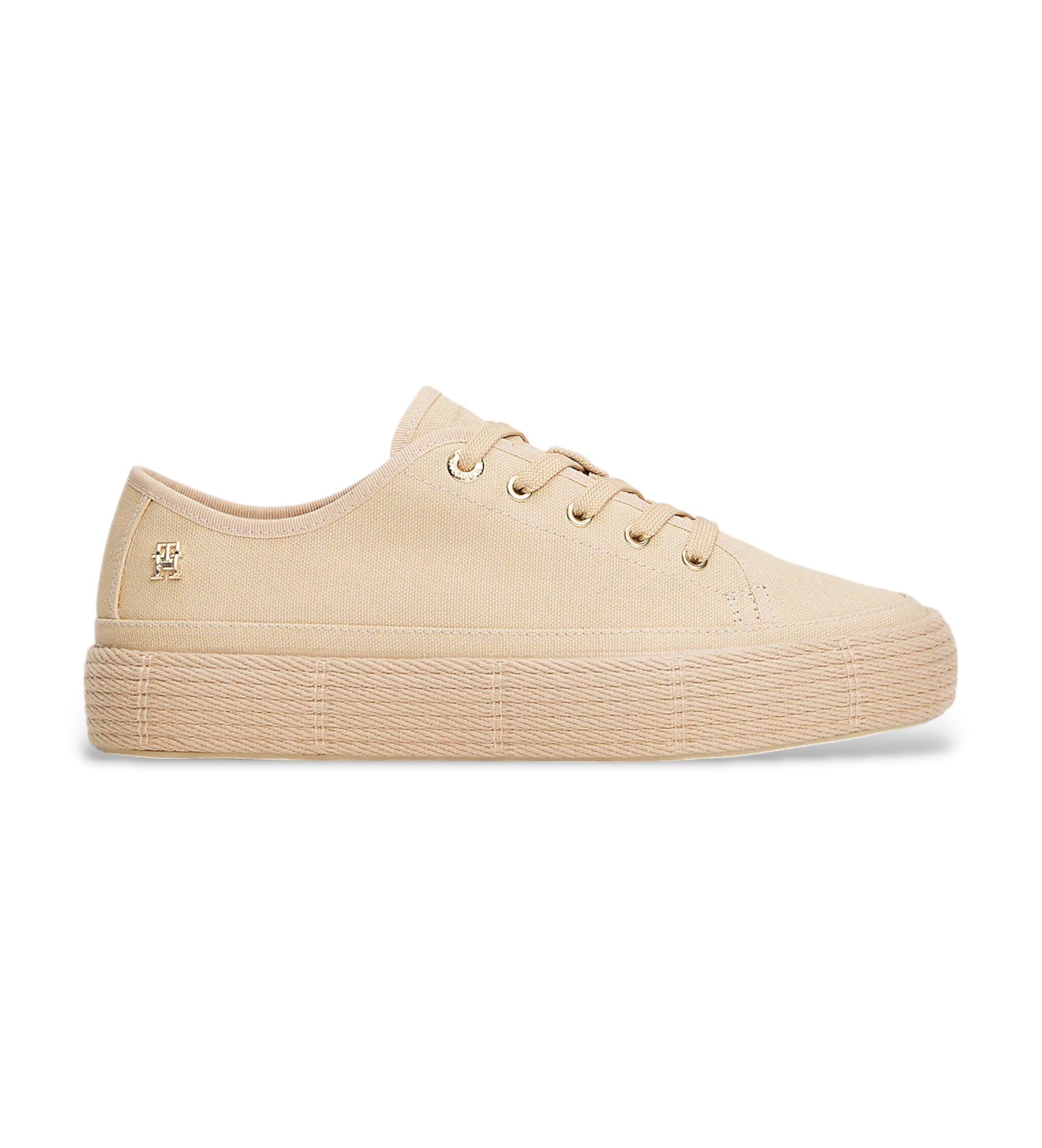 Tommy Hilfiger für Damen. FW0FW08404 Turnschuhe mit Monogramm TH beige (36), Stoff, Wohnung, Schnürsenkel, Lässig