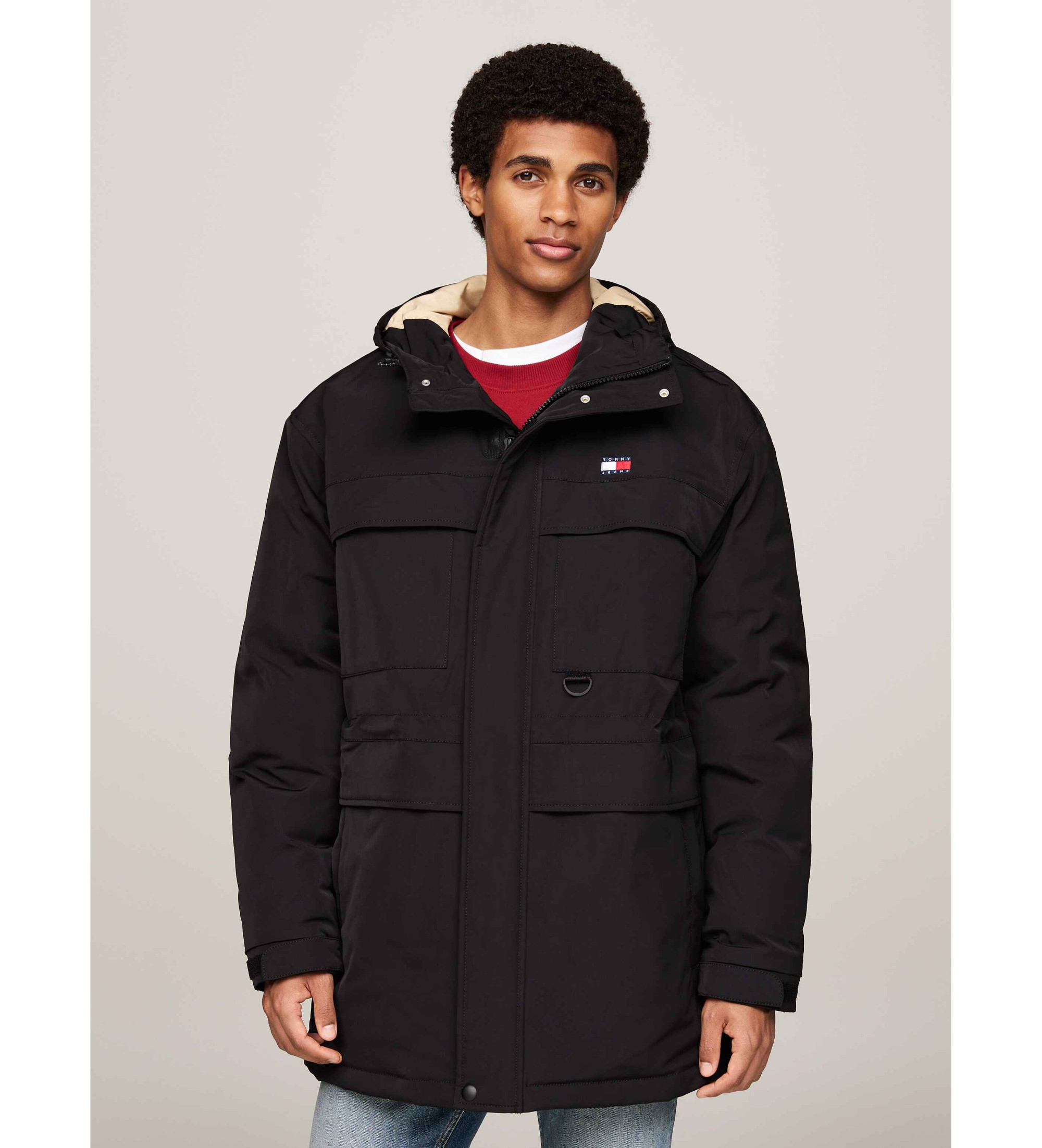 Tommy Jeans für Herren. DM0DM20005 Schwarzer Segeltuchmantel (L), Lässig, Langarm, Recyceltes Polyester, Nachhaltig