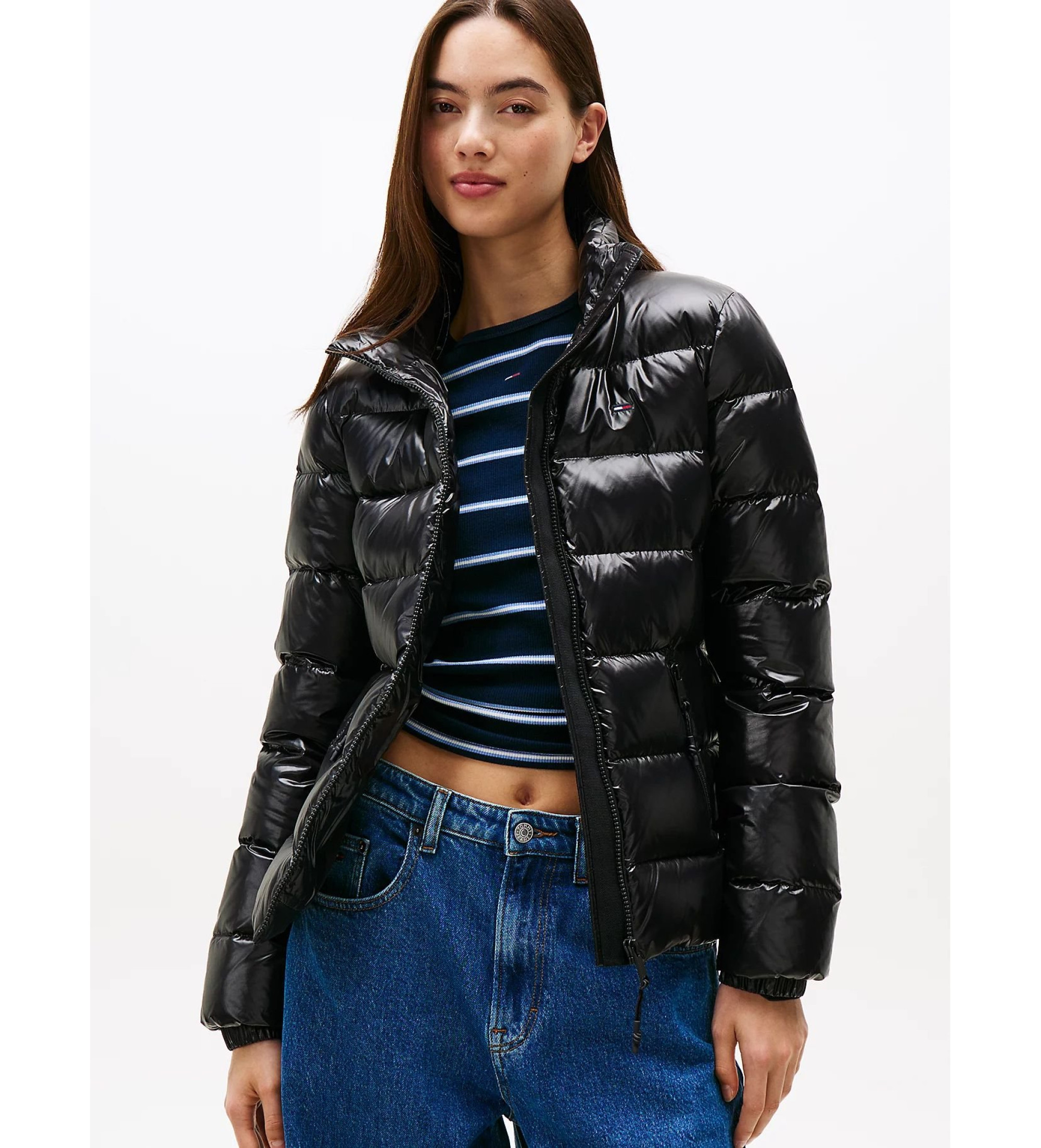 Tommy Jeans für Damen. DW0DW21618 Schwarzer Puffermantel (S), Lässig, Nachhaltig, Recyceltes Nylon