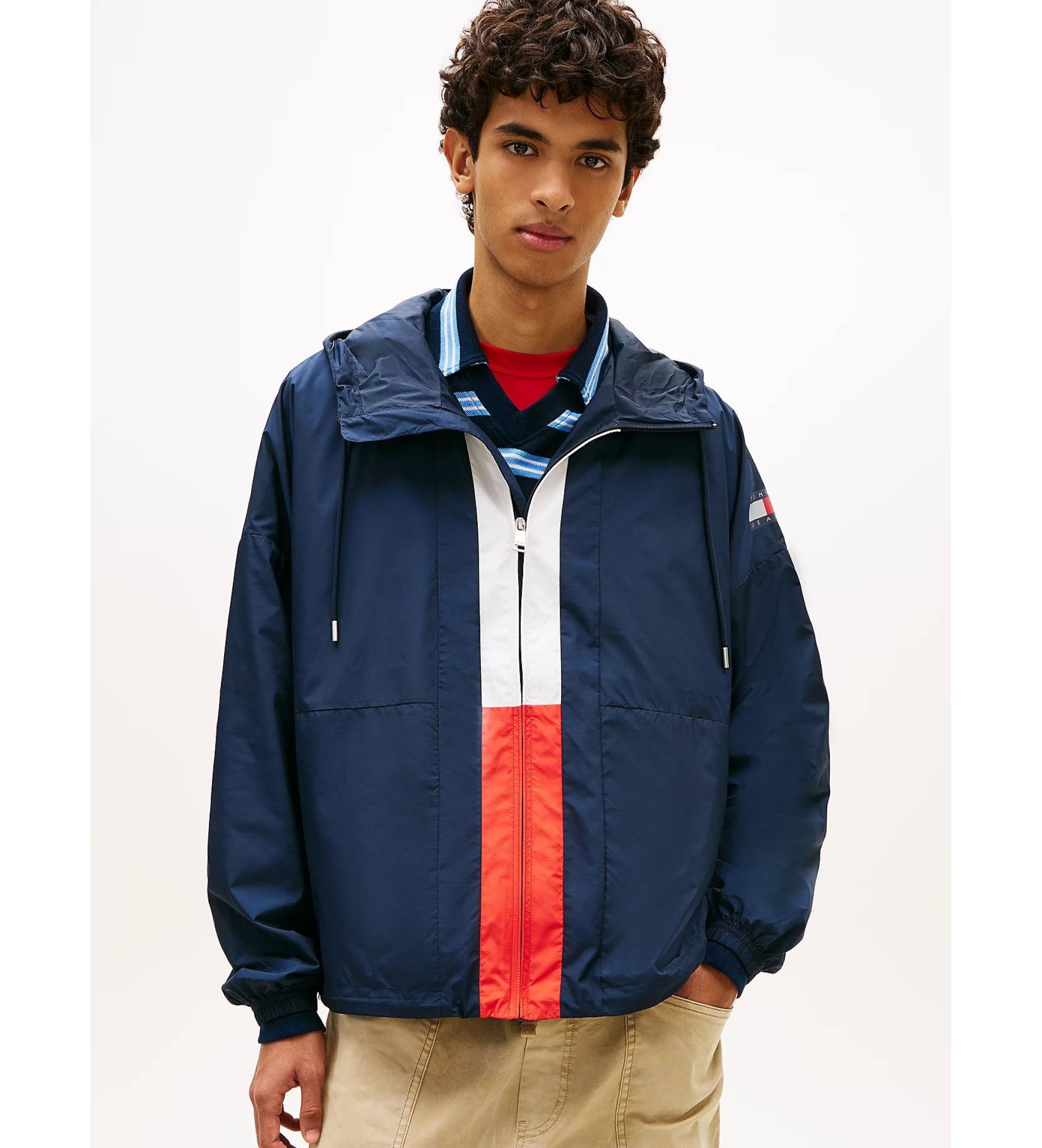 Tommy Jeans für Herren. DM0DM22736 Chicago Windbreaker in Übergröße Blockfarbe blau (M), Lässig, Polyester