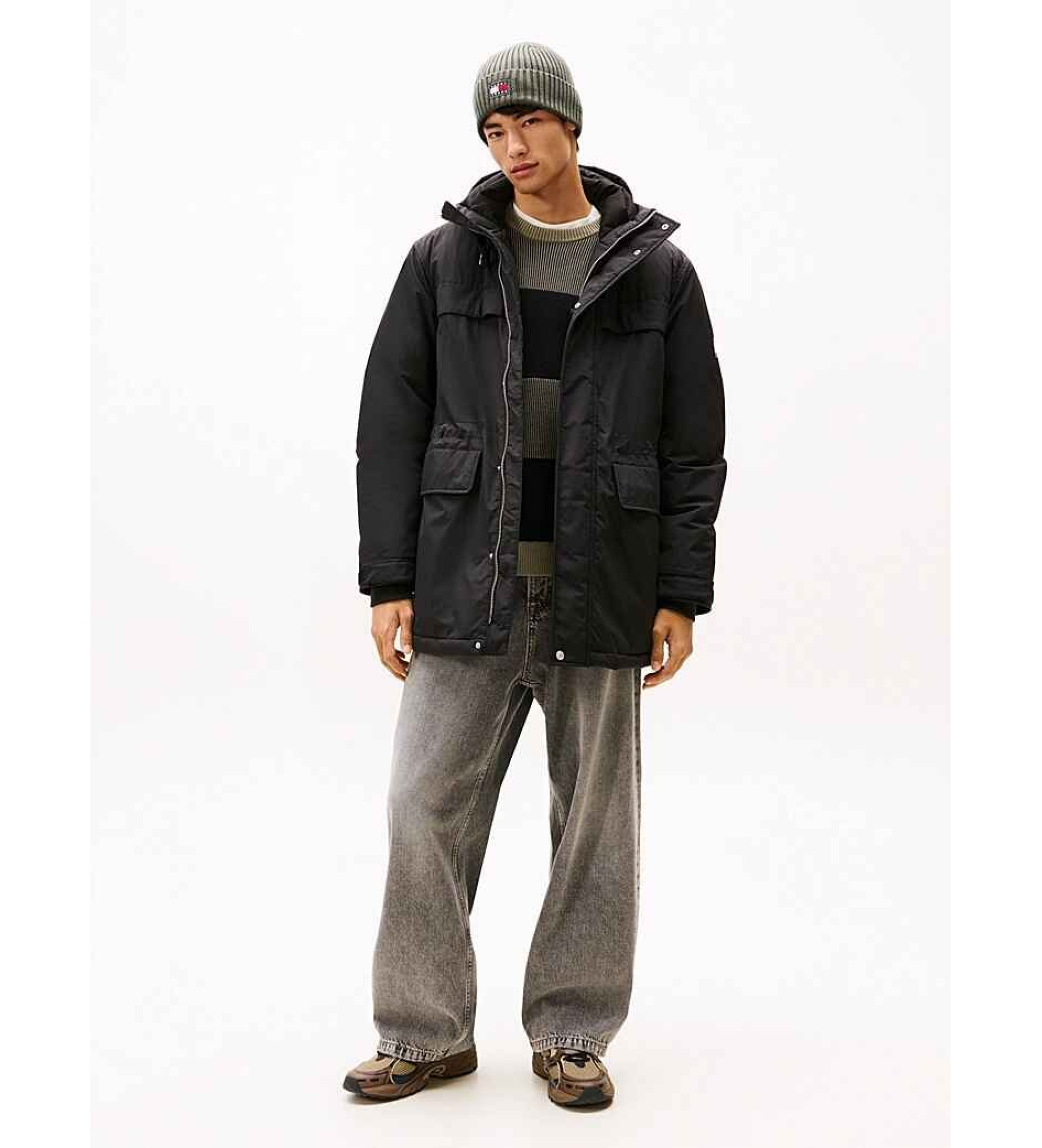 Tommy Jeans für Herren. DM0DM22251 Parka Nylon schwarz (XL), Lässig, Nachhaltig, Recyceltes Nylon