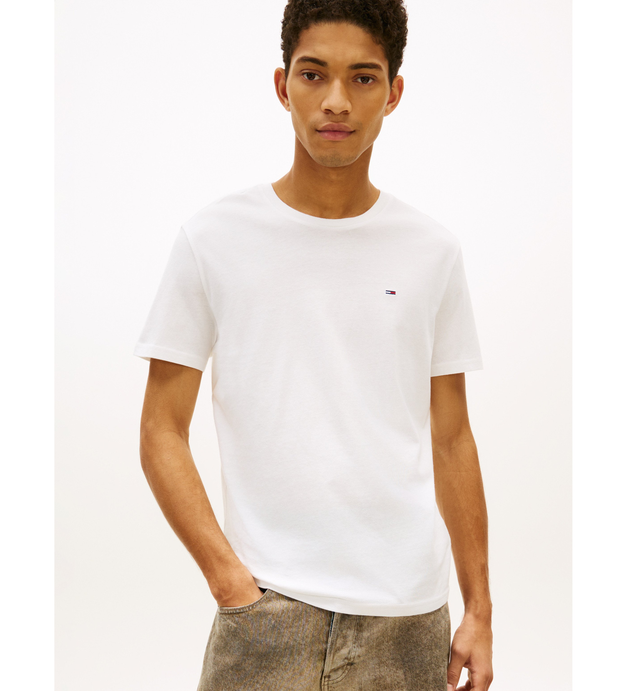 Tommy Jeans für Herren. DM0DM21579 3er-Set weiße Logo-Strick-T-Shirts (XXL), Lässig, Baumwolle, Kurzarm