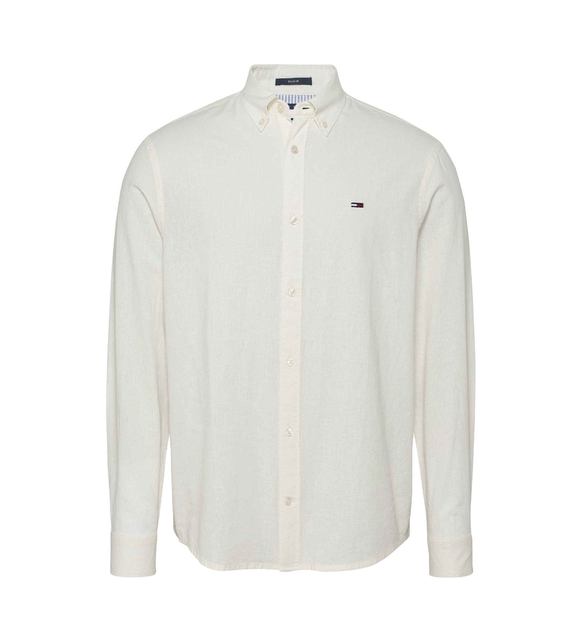 Tommy Jeans für Herren. DM0DM20875 Langarmhemd Reg Leinen off-white (S), Weiß, Lässig, Bio-Baumwolle, Nachhaltig