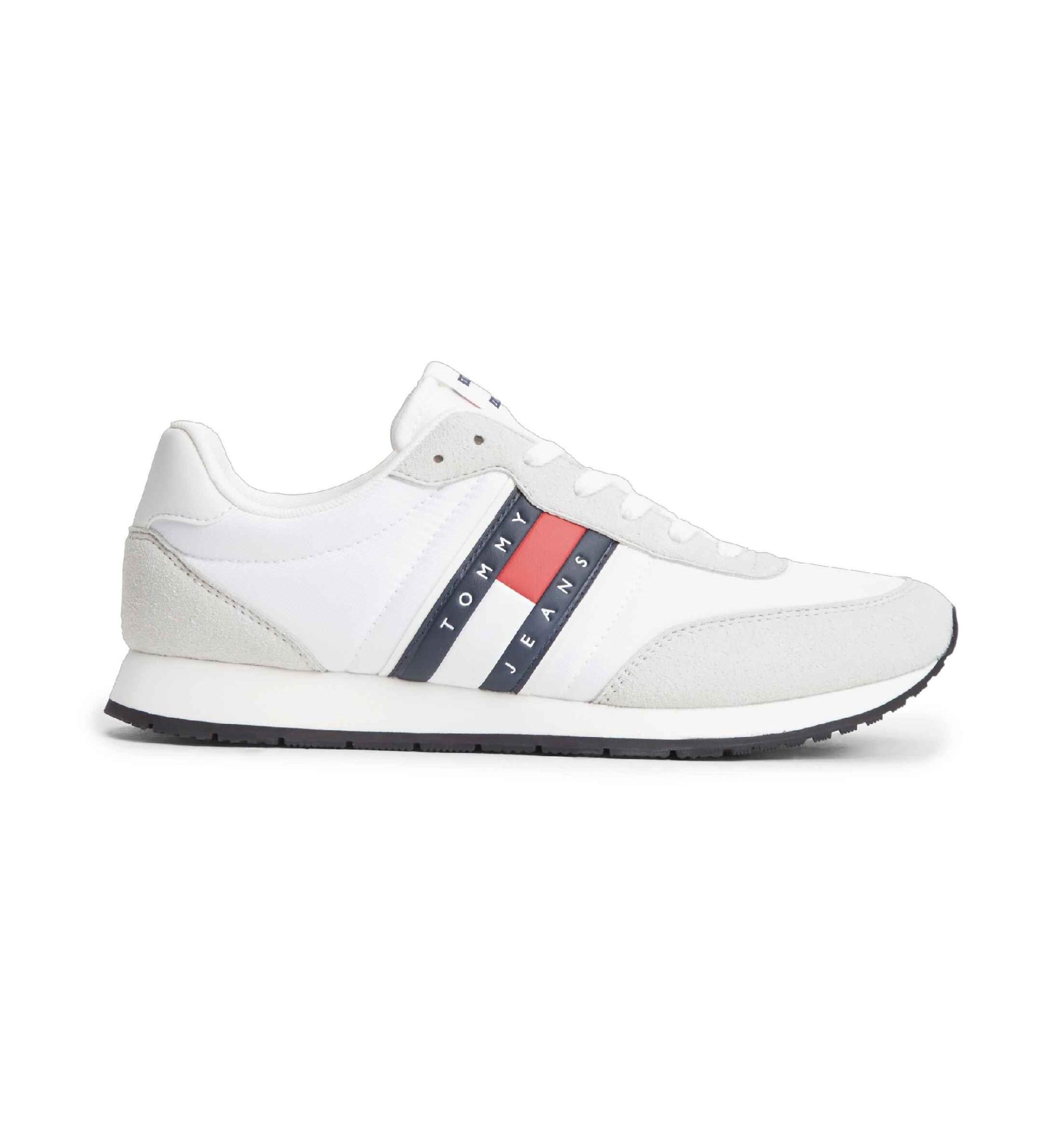 Tommy Jeans für Herren. EM0EM01709 Turnschuhe mit Logo und gemischten Texturen weiß (45), Wohnung, Schnürsenkel, Lässig, Nachhaltig, Recycel