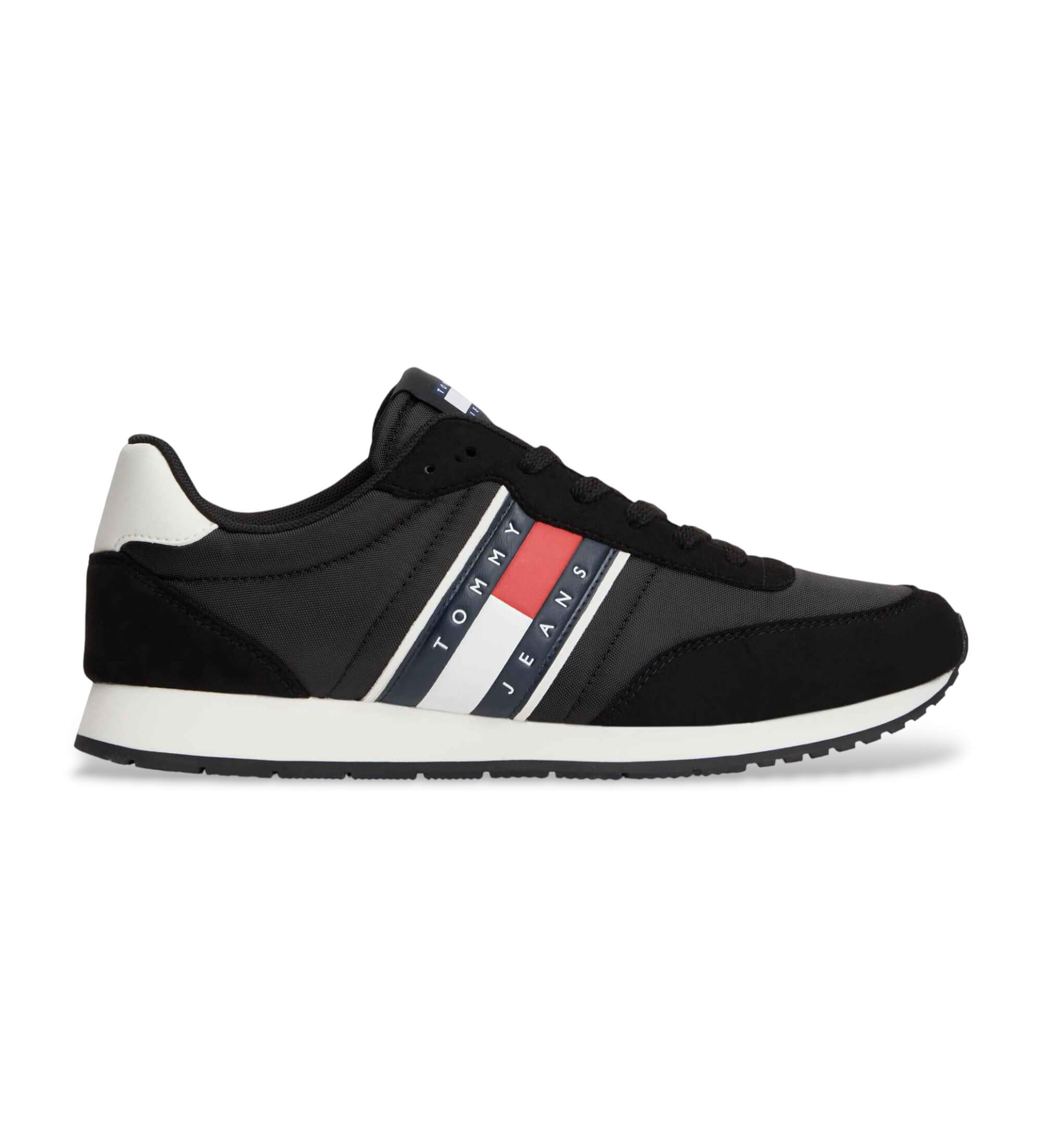 Tommy Jeans für Herren. EM0EM01709 Turnschuhe mit Logo und gemischten Texturen schwarz (45), Wohnung, Schnürsenkel, Lässig