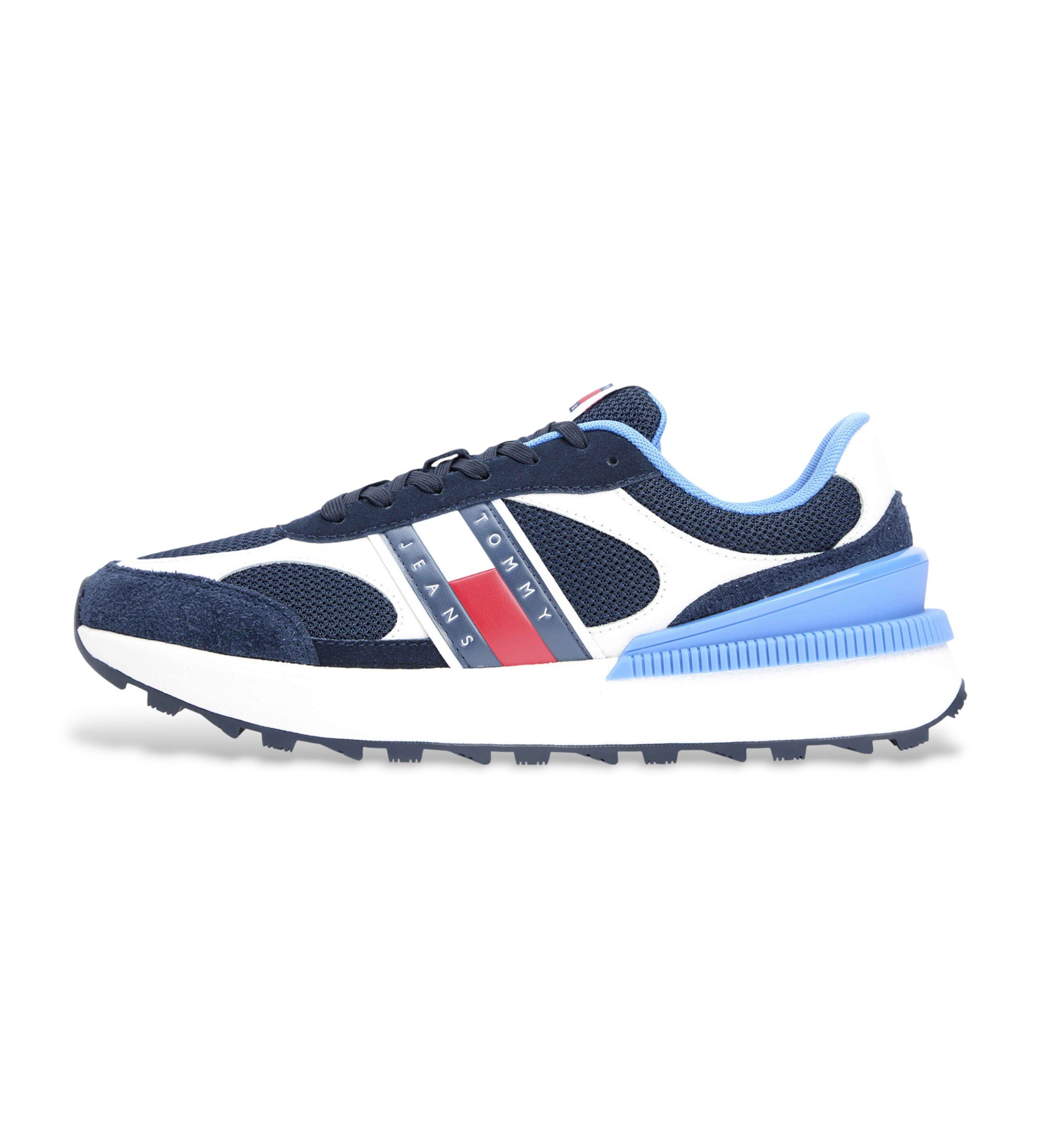 Tommy Jeans für Herren. EM0EM01537 Wildleder-Turnschuhe mit blauer, gezackter Sohle (45), Wohnung, Schnürsenkel, Lässig
