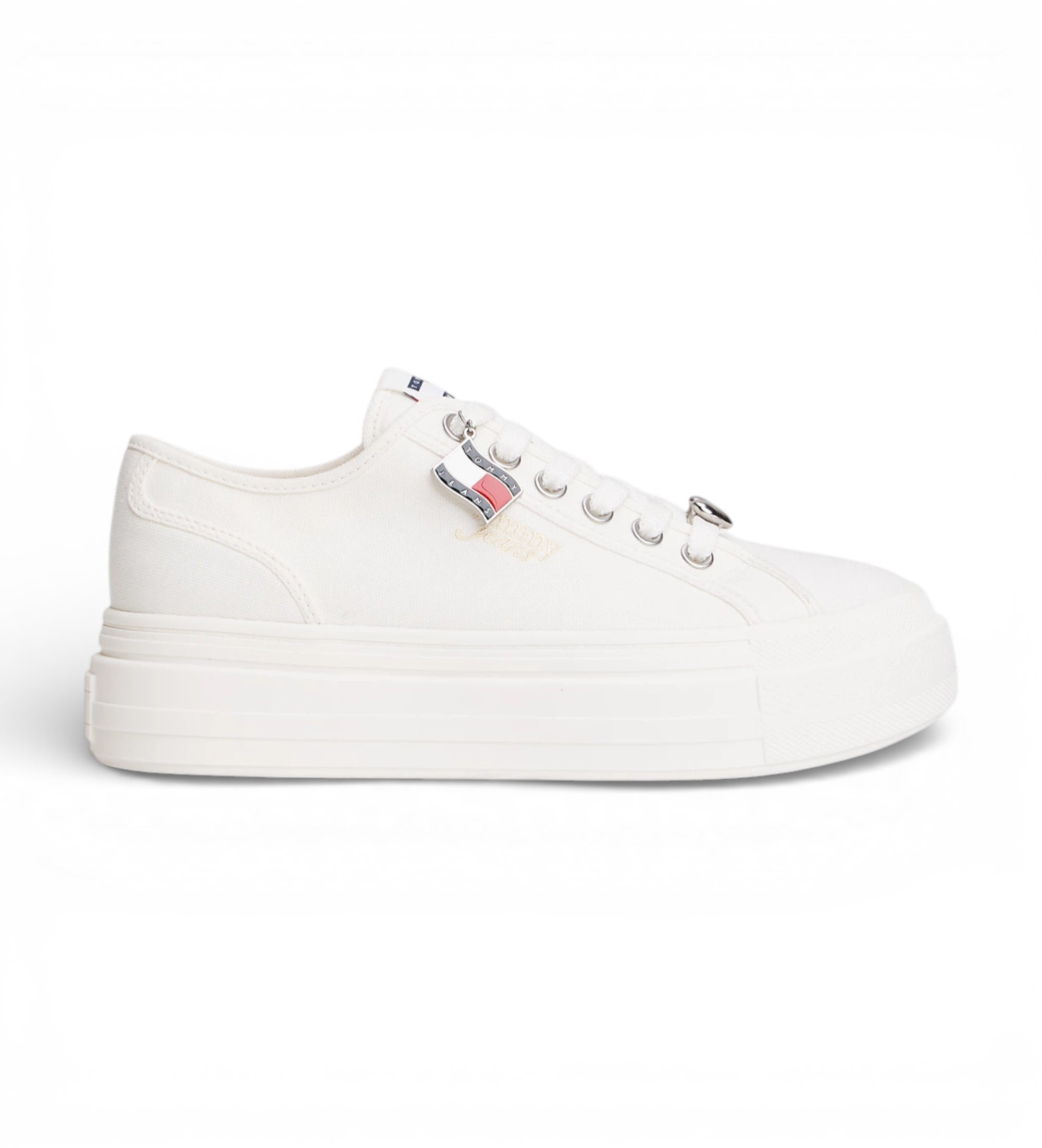 Tommy Jeans für Damen. EN0EN02959 Turnschuhe aus Canvas mit Plateau und weißen Anhängern (39), 3 bis 5 cm, Schnürsenkel, Lässig