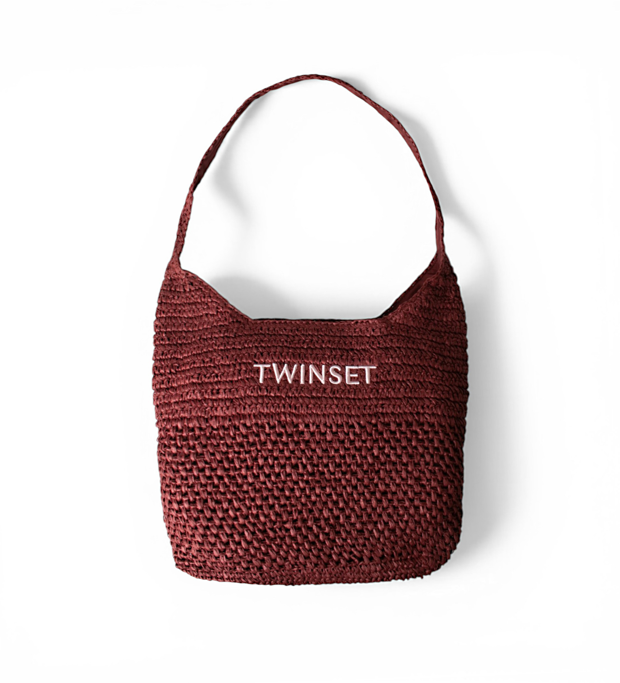 Twinset für Damen. 261TD8310 Hobo-Tasche aus Raffiabast in Granat (OSFA), Lässig, Kastanienbraun