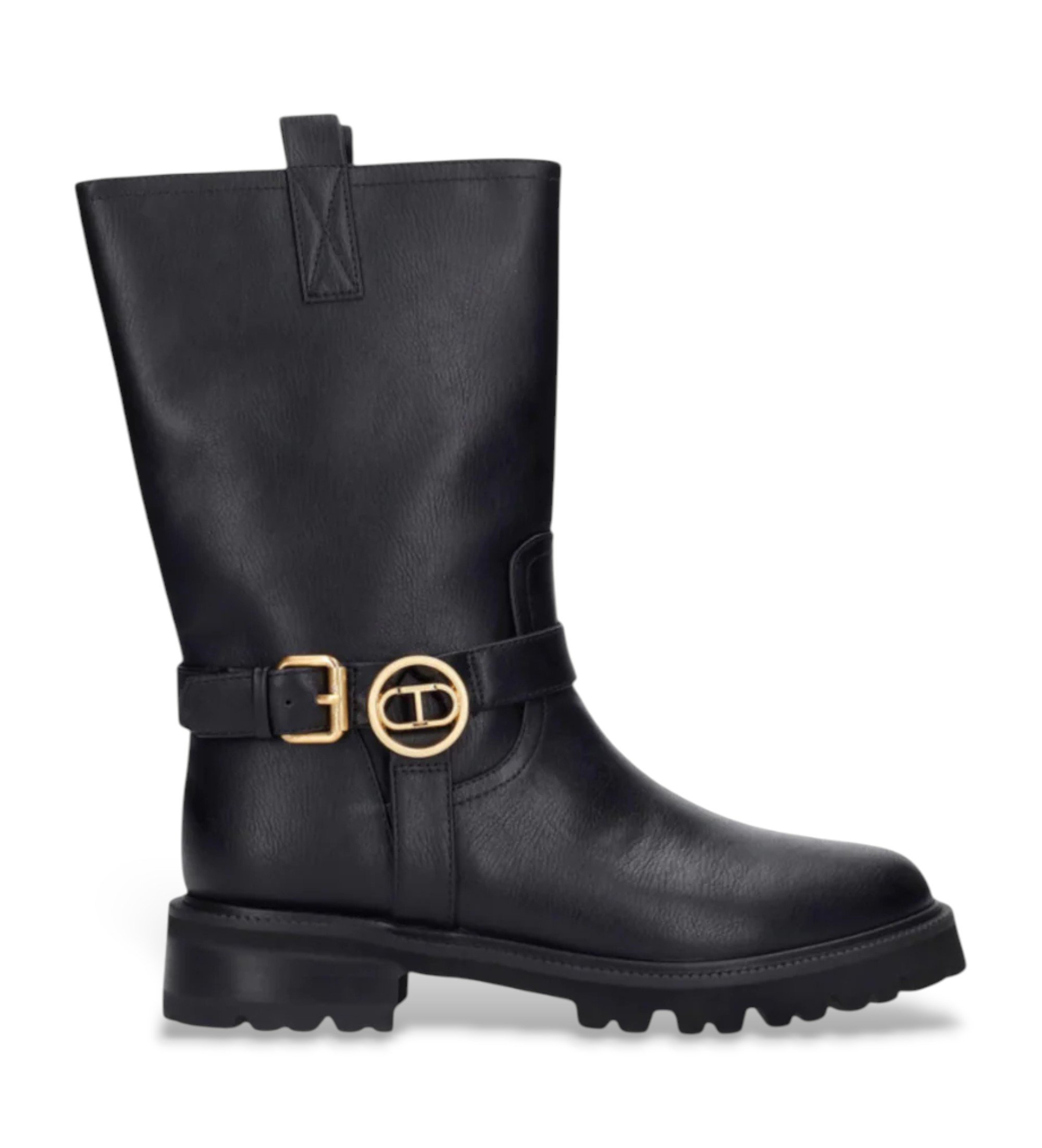 Twinset für Damen. 252TCP192 Biker-Lederstiefel schwarz (39), Wohnung, Keine, Lässig