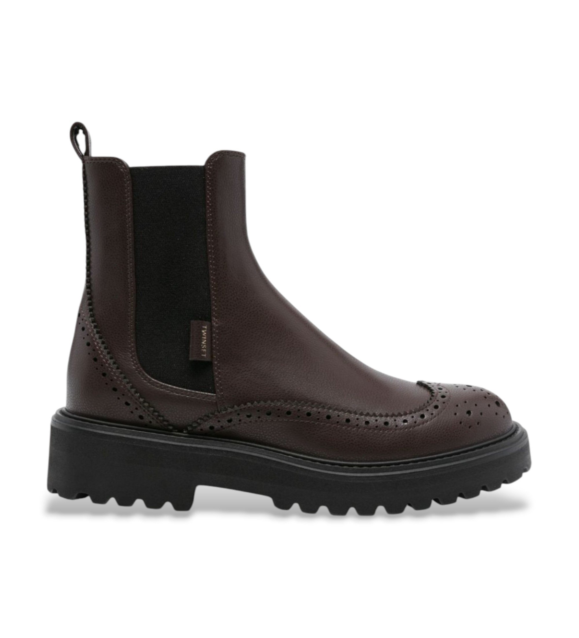 Twinset für Damen. 252TCP204 Braune Tron-Lederstiefeletten (39), Wohnung, 1 bis 3 cm, Keine, Lässig