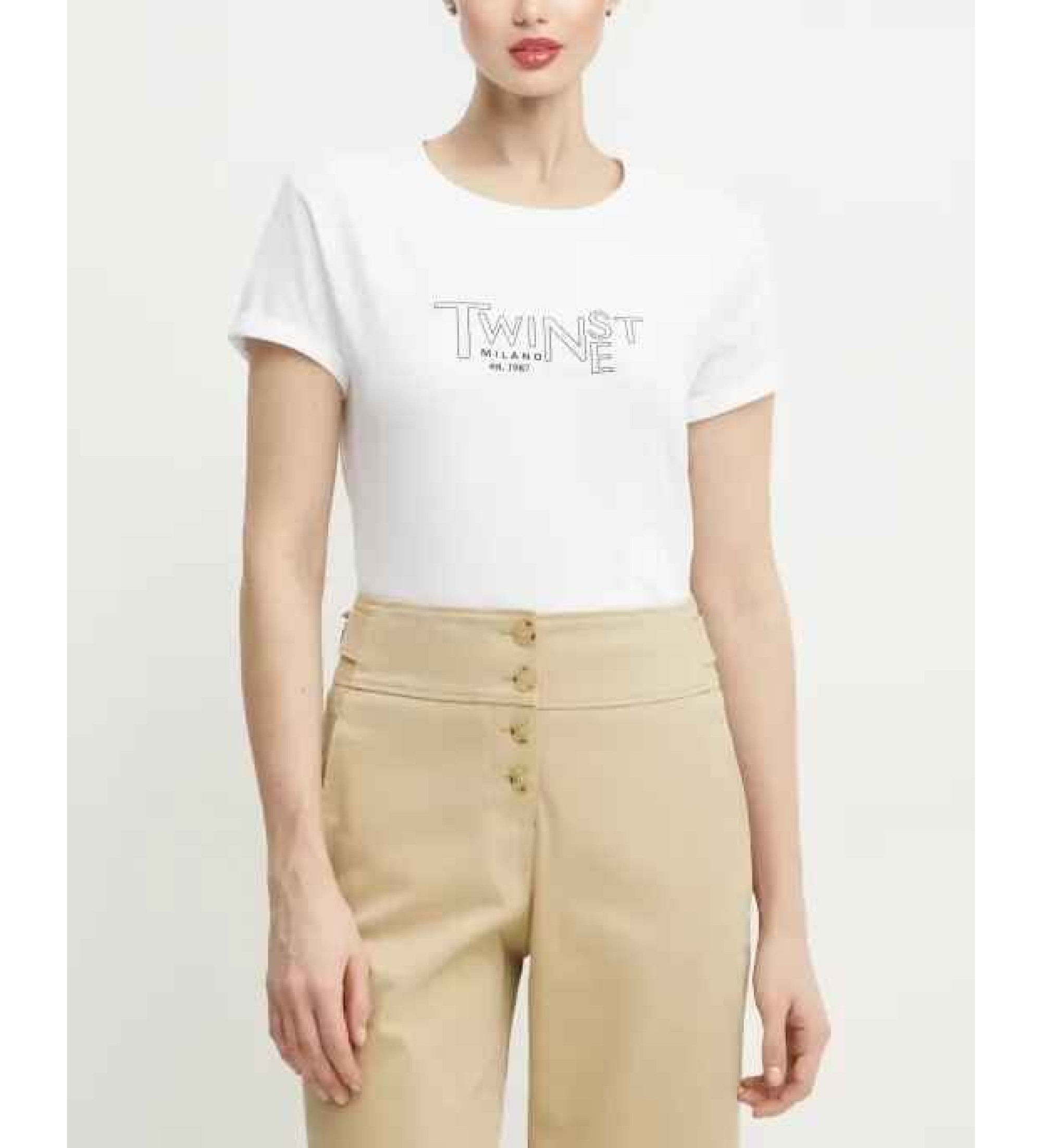 Twinset für Damen. 251TP2540 Weißes Logo-T-Shirt (L), Lässig, Baumwolle, Kurzarm