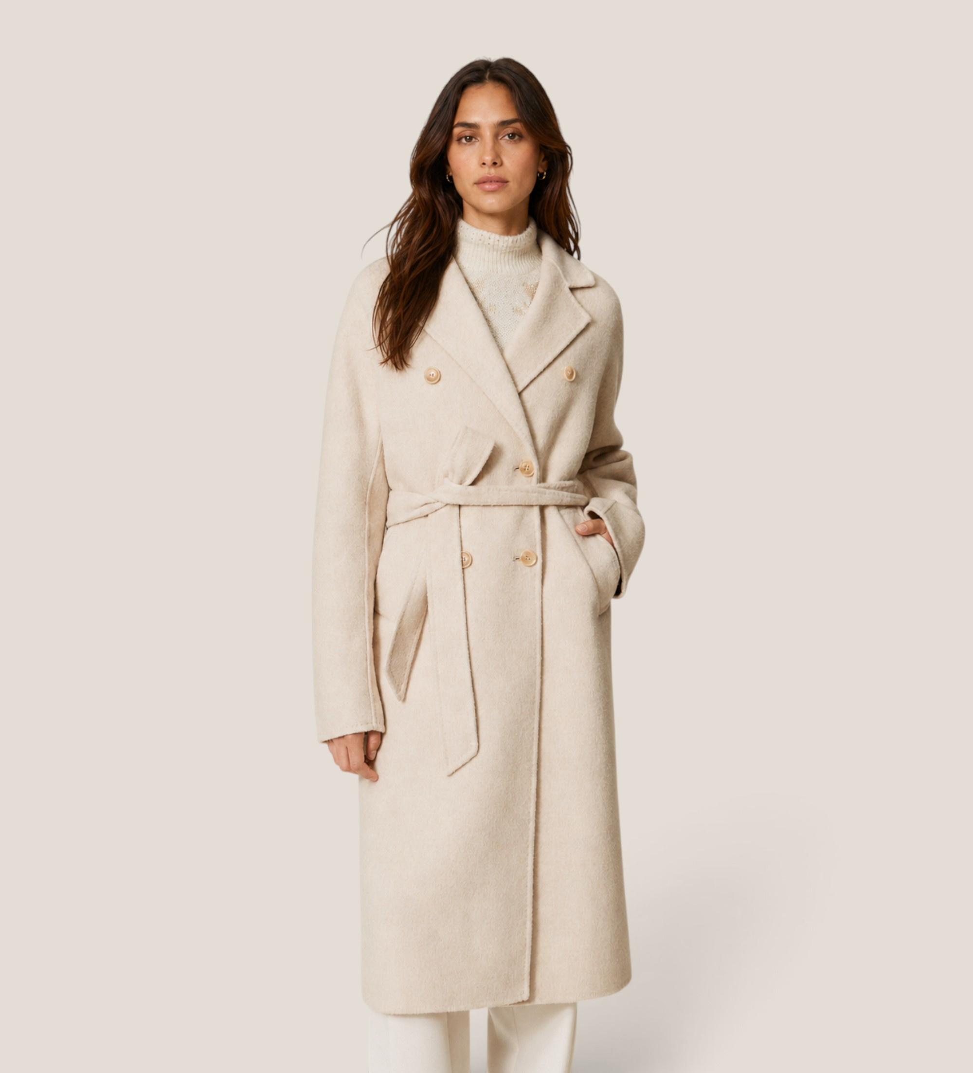 Twinsetvoor vrouwen. 262TT2470 Beige wollen mantel van laken (40), Casual, Klassiek