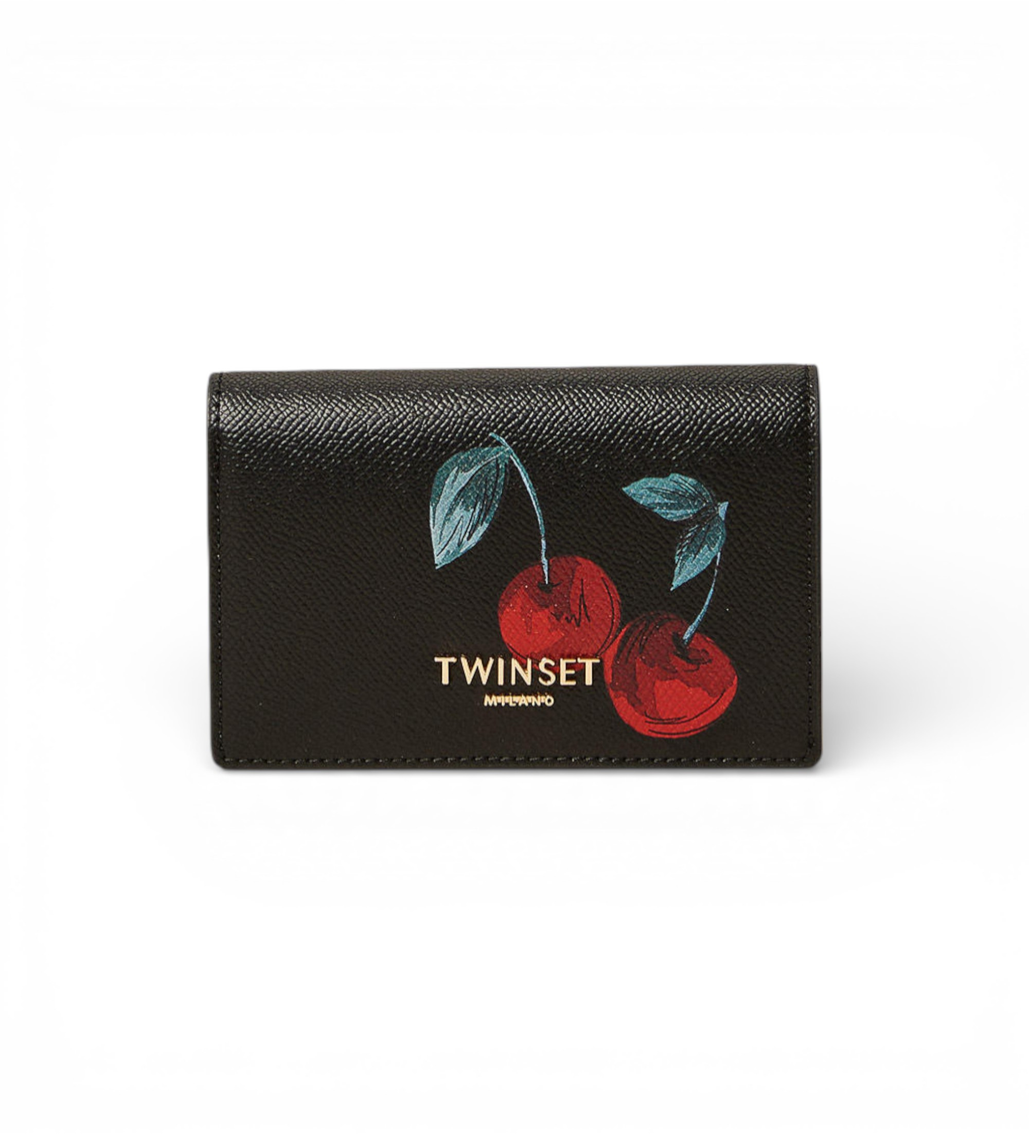 Twinset für Damen. 261TL8030 Schwarzes Portemonnaie mit Kirschenmuster (OSFA), Lässig, Polyurethan
