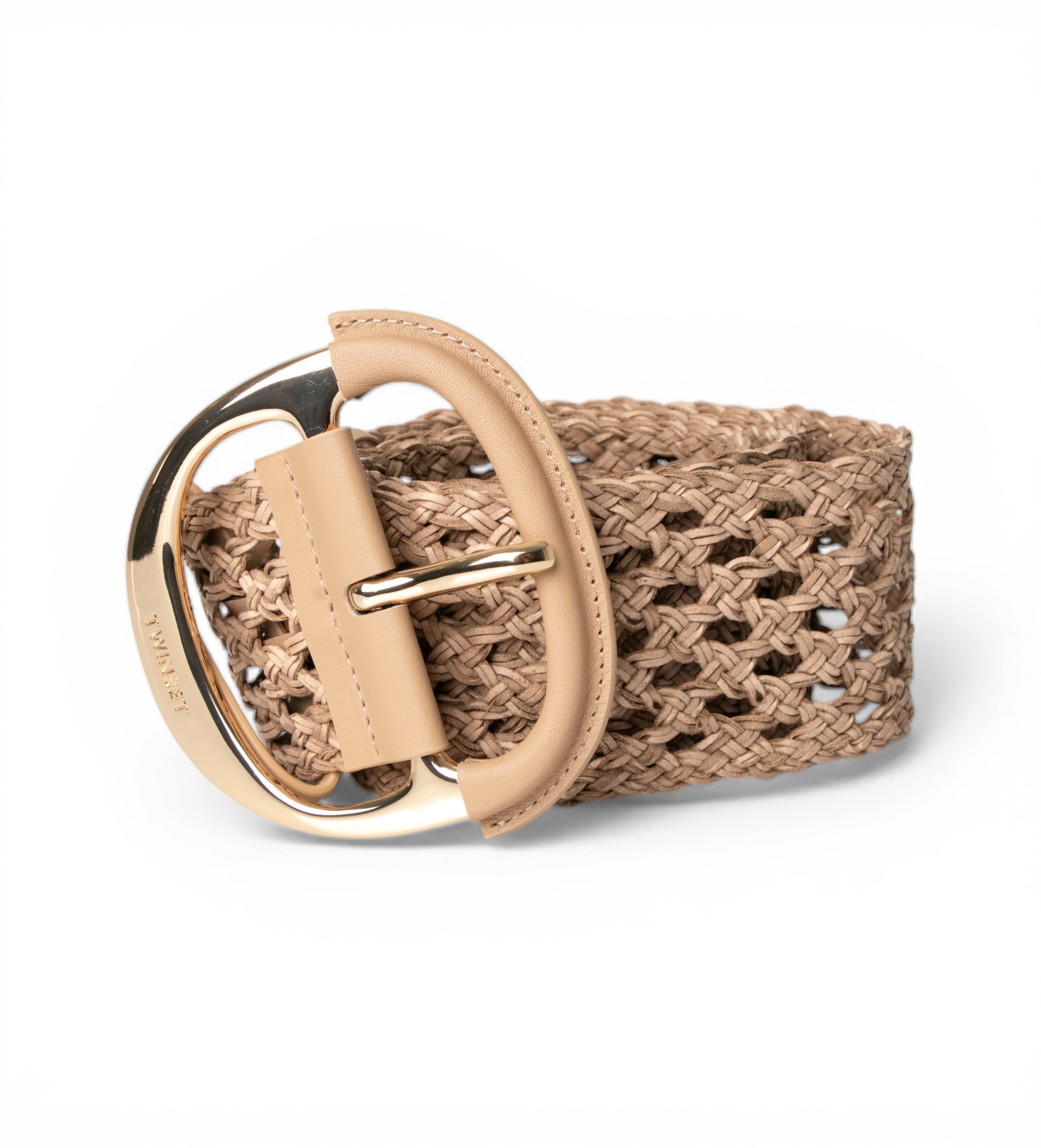 Twinsetvoor vrouwen. 261TO5390 Riem met vlechtwerk en beige maxi gesp (M), Casual, Polyurethaan