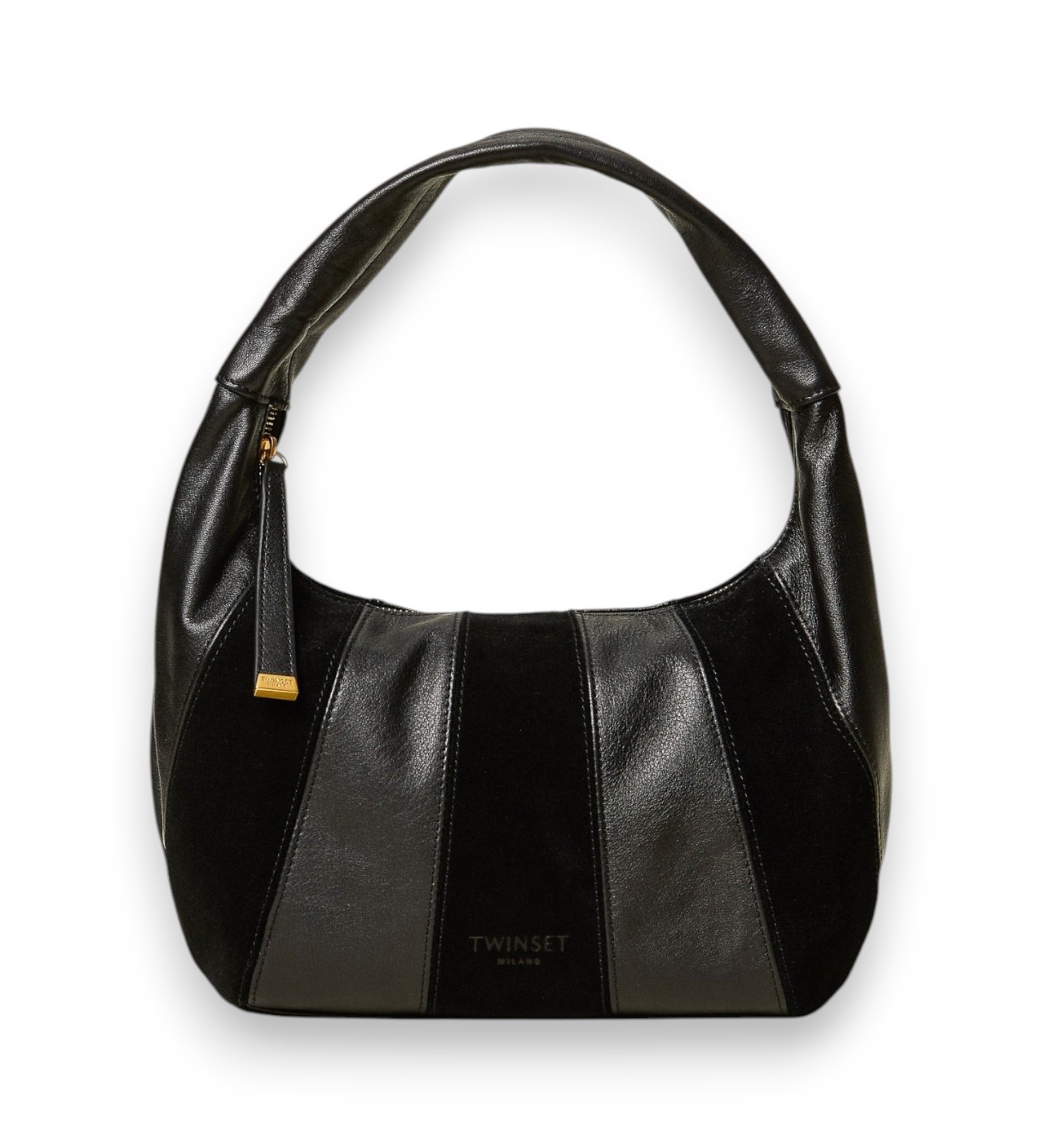 Twinset für Damen. 262TD8201 Hobo-Tasche aus schwarzem Wildleder und Leder (OSFA), Lässig