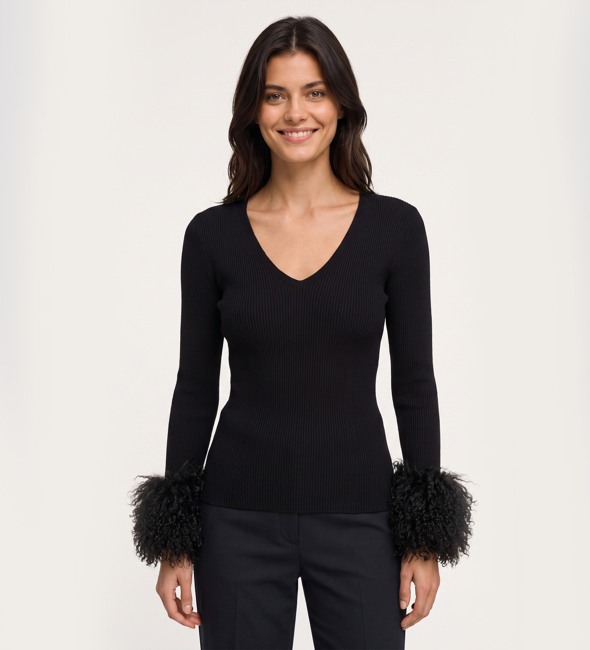 Twinset für Damen. 262TT3261 Schwarzer Rippenpullover (M), Lässig, Viskose, Langarm
