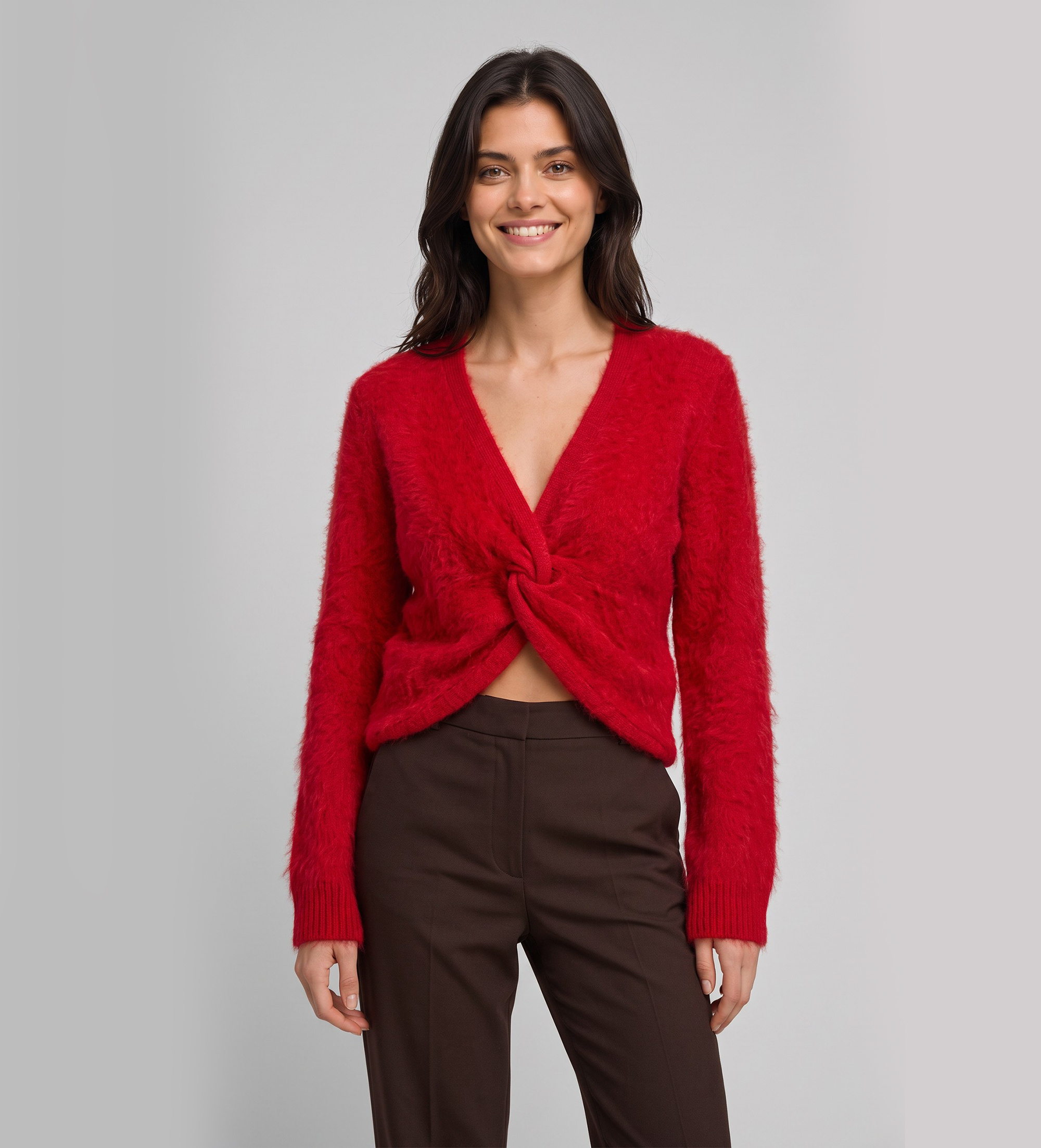Twinset für Damen. 262TT3025 Pullover aus gebürsteter Wolle mit rotem Knoten (M/L), Lässig