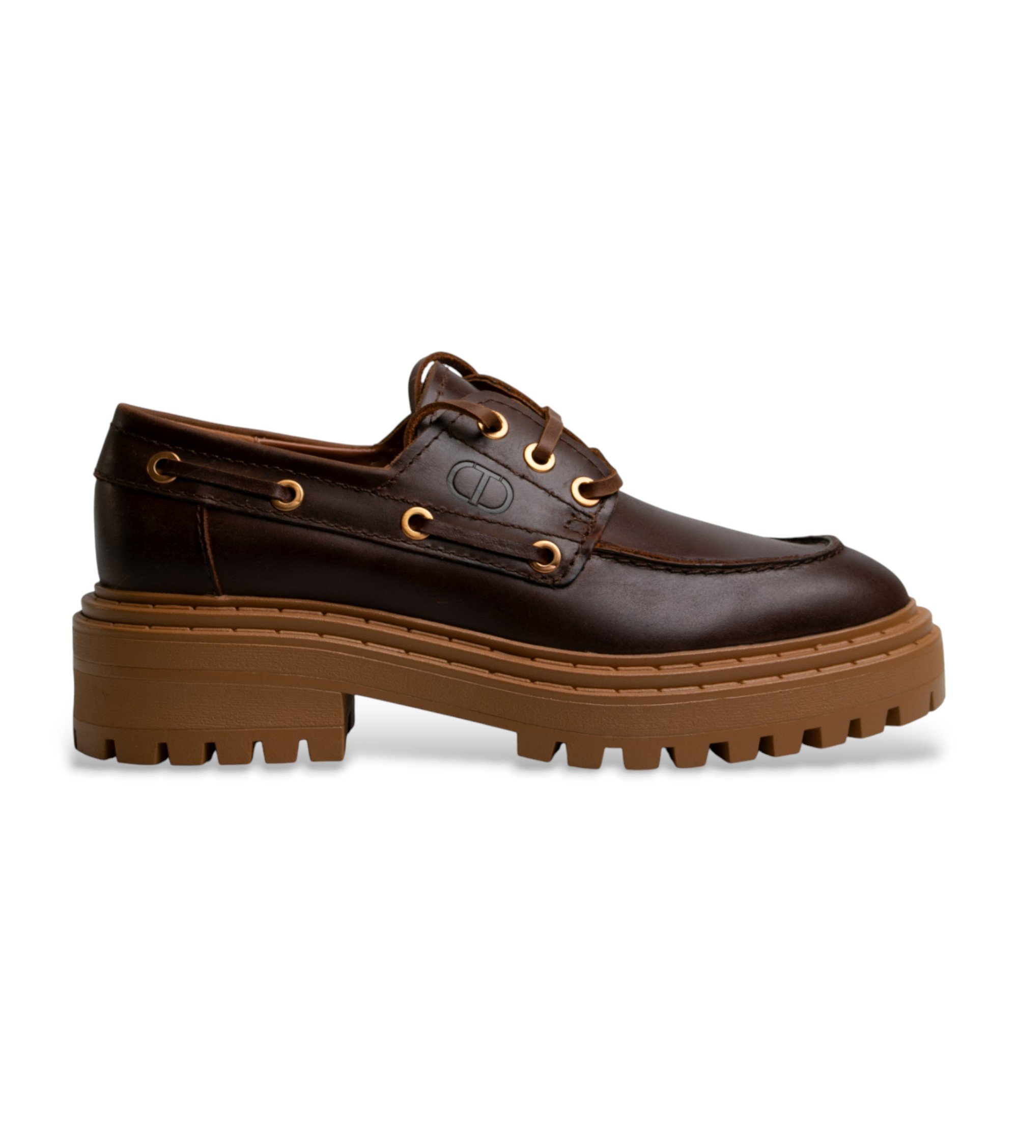 Twinset für Damen. 252TGT190 Braune Leder-Slipper von Stringata (38), Wohnung, Schnürsenkel, Lässig