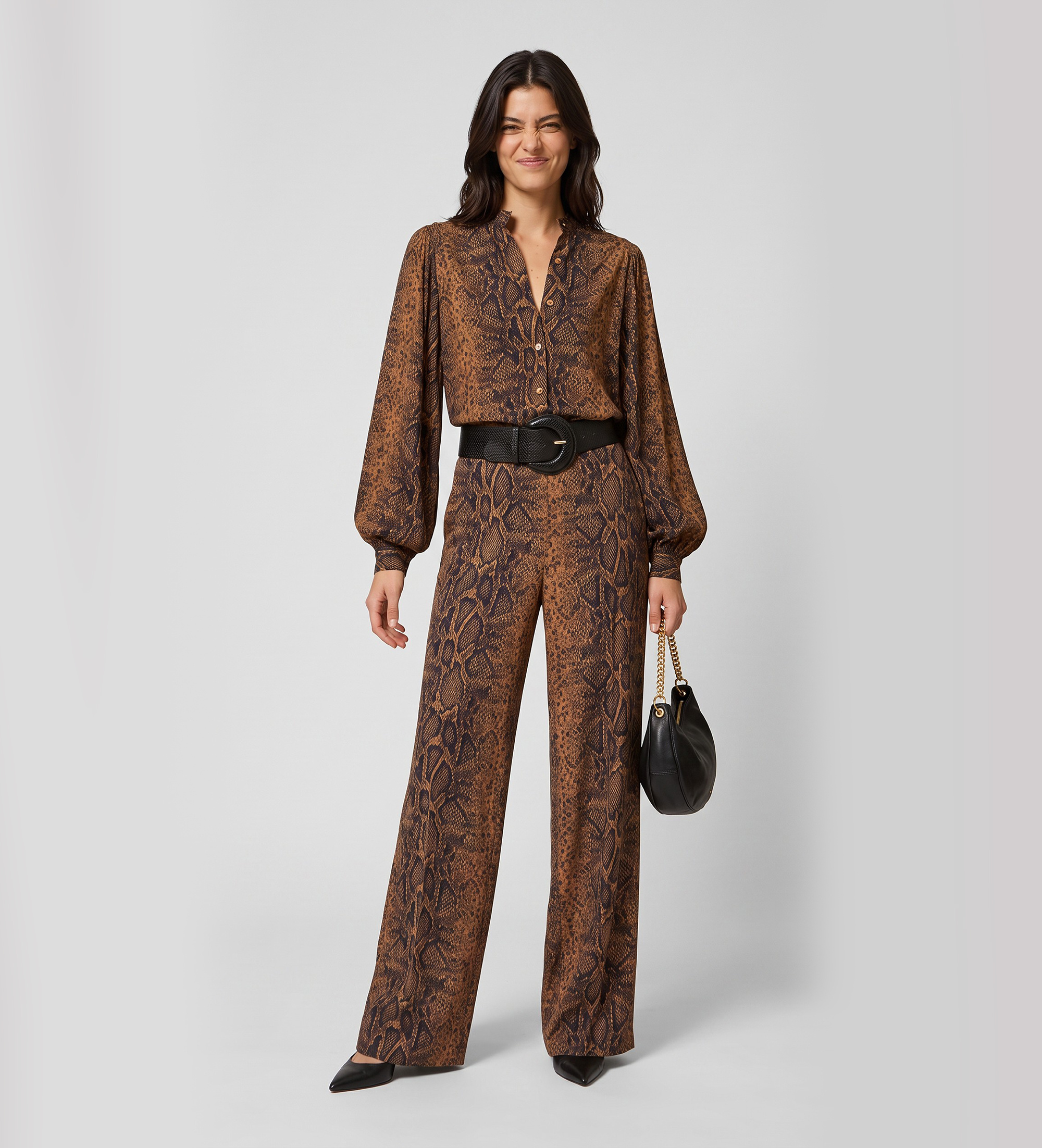 Twinset für Damen. 262TT2591 Weite Hose mit braunem Pythonprint (42), Lässig, Tierdruck, Viskose