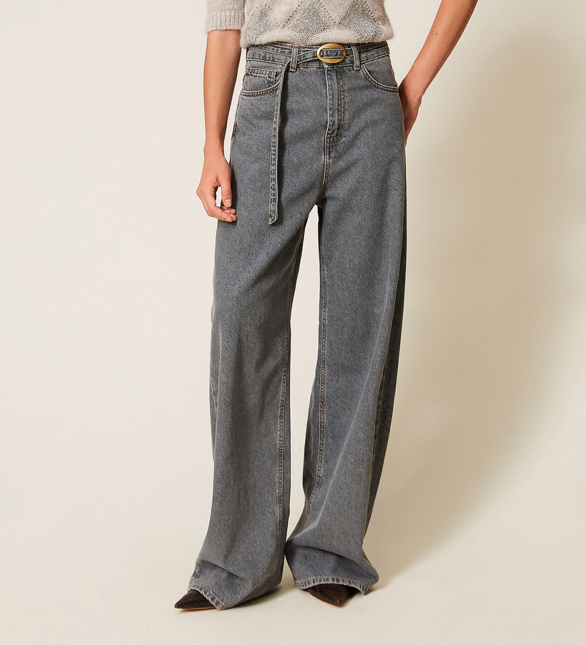 Twinset für Damen. 262TT2391 Ballonjeans mit fünf Taschen in Grau (29), Lässig, Baumwolle