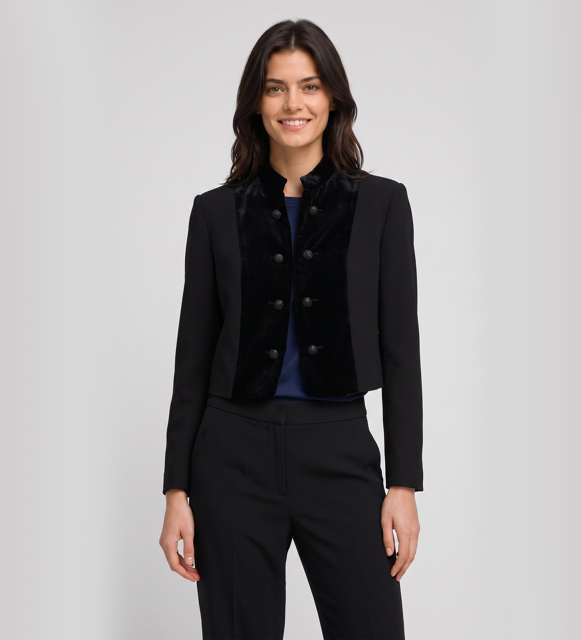Twinset für Damen. 262TT2422 Spencer-Jacke aus Krepp und schwarzem Samt (42), Lässig, Polyester