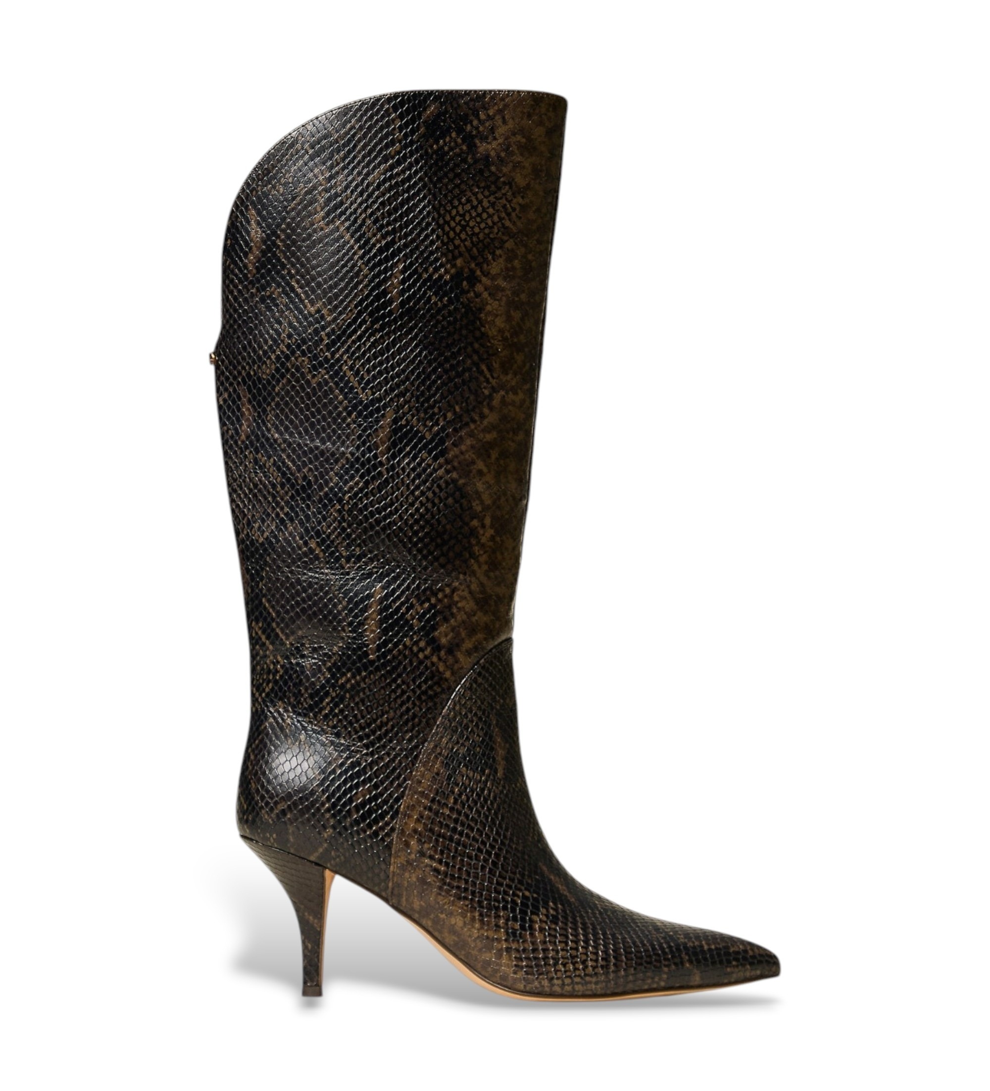 Twinset für Damen. 262TGT074 Hohe Stiefel aus Leder mit braunem Pythonprint (37), 3 bis 5 cm, Keine, Lässig