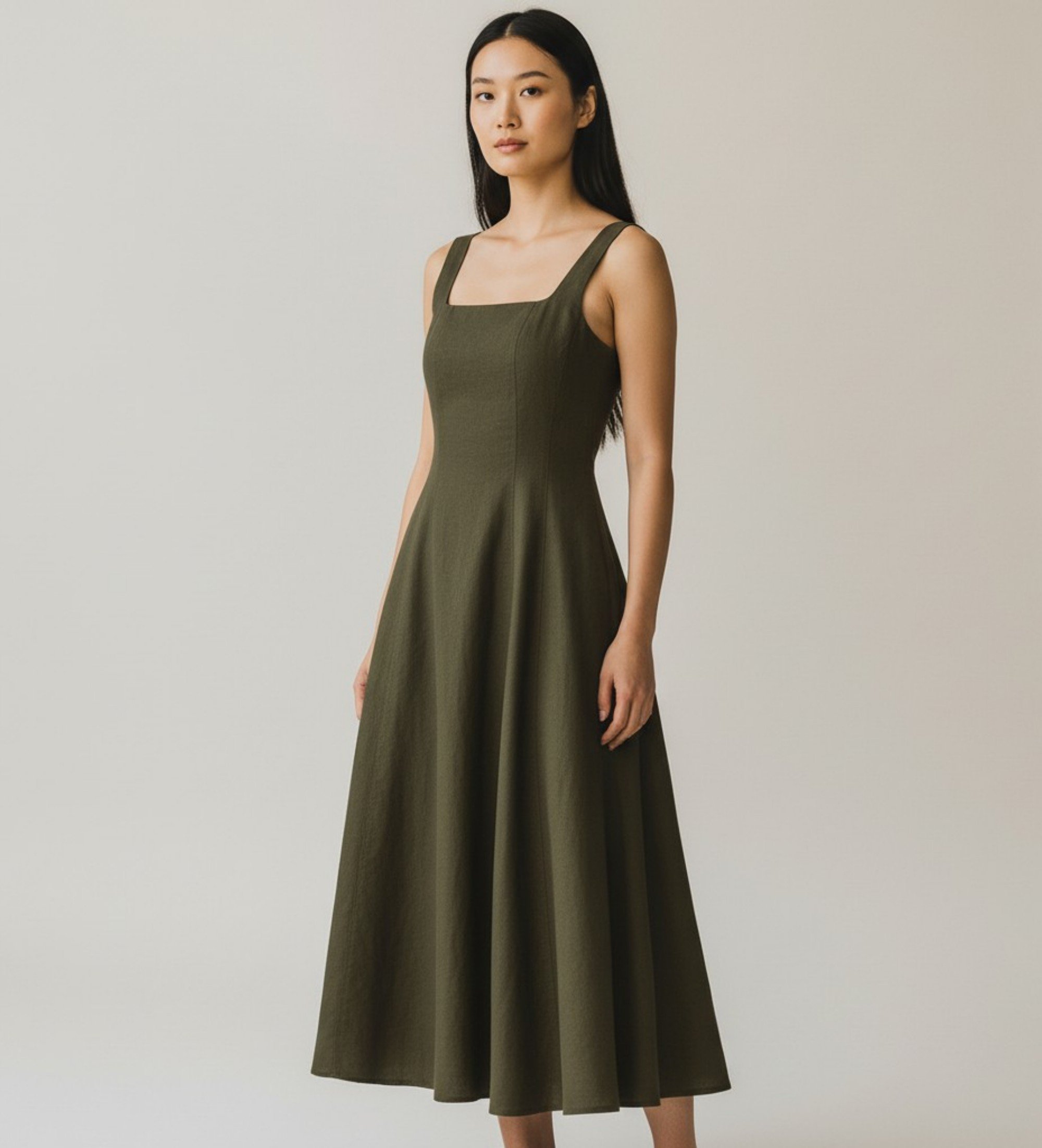 Twinset für Damen. 261TF2021 Midikleid C/Spalline grün (42), Lässig, Leinen, Ärmellos / Hosenträger