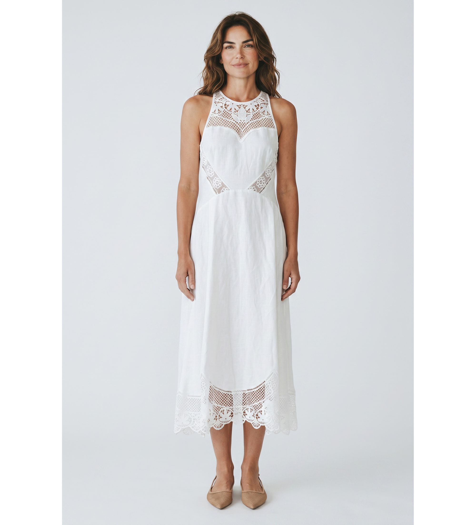 Twinset für Damen. 261TT2241 Weißes besticktes Kleid (38), Lässig, Viskose, Ärmellos / Hosenträger