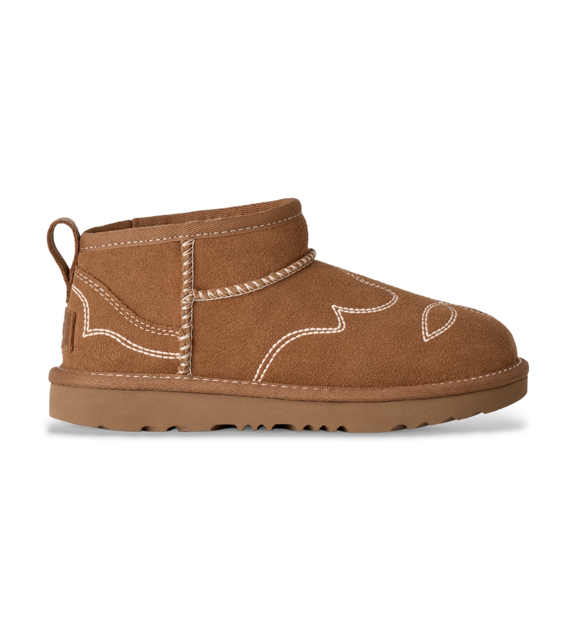 UGG Unisex für Kinder. 1184371K Braune Classic Ultra Mini Western Stiefeletten aus Leder (33.5), Wohnung, Wildleder, Keine, Lässig, Kinderbe