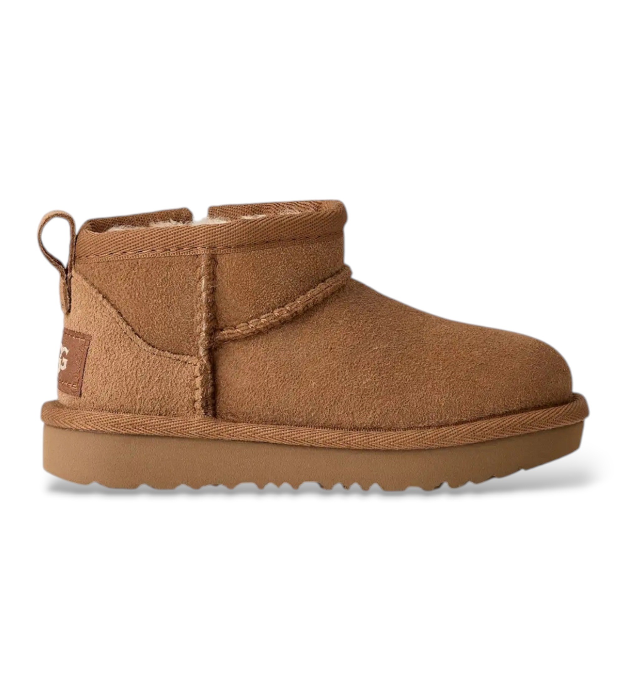 UGG Unisex für Kinder. 1130750T Braune Classic Ultra Mini Leder-Stiefeletten (26), Wohnung, Reißverschluss, Lässig, Kinderbekleidung