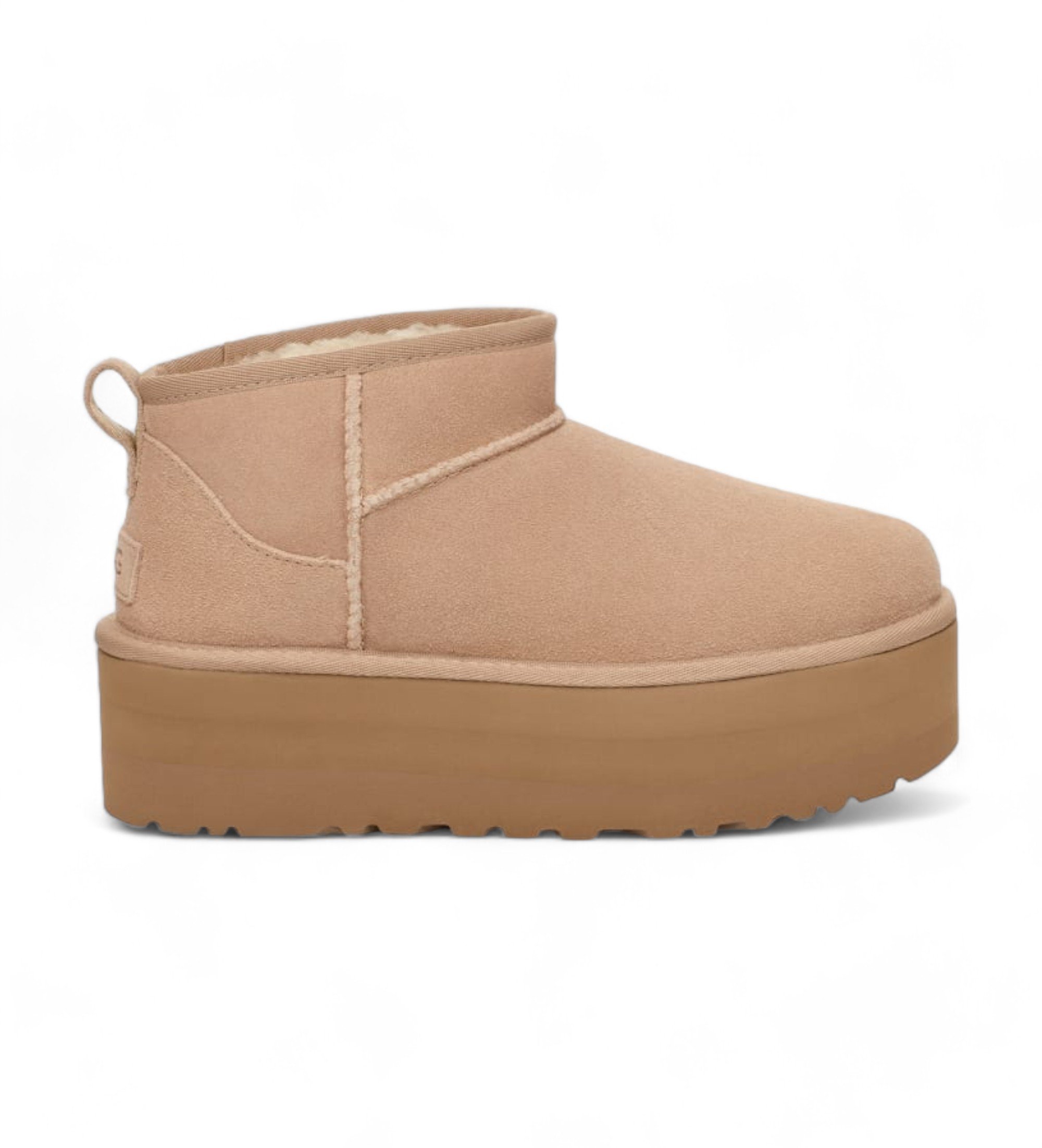UGG für Damen. 1135092 Klassische Ultra Mini Plateau-Stiefeletten aus Leder beige (38), 3 bis 5 cm, Keine, Lässig, Heimtextilien
