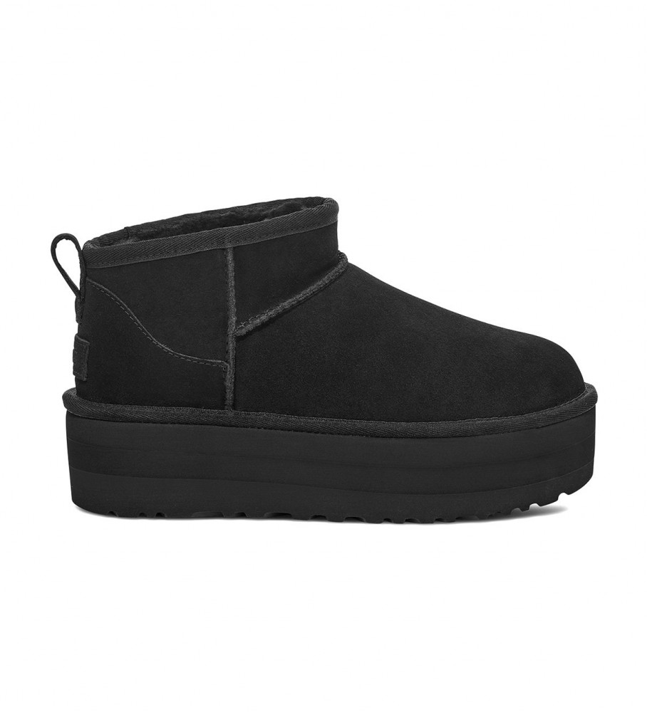 UGG für Damen. 1135092 Lederstiefeletten W Classic Ultra Mini Platform schwarz (38), 3 bis 5 cm, Keine, Lässig