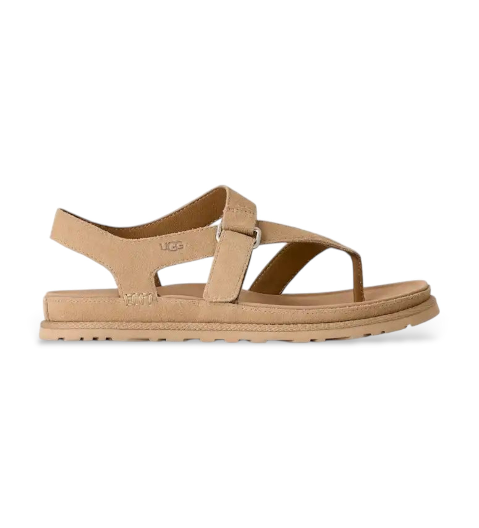 UGG für Damen. 1175134 GoldenGaze Toe Post Sandalen aus beigem Leder (36), Wohnung, Klettverschluss, Lässig