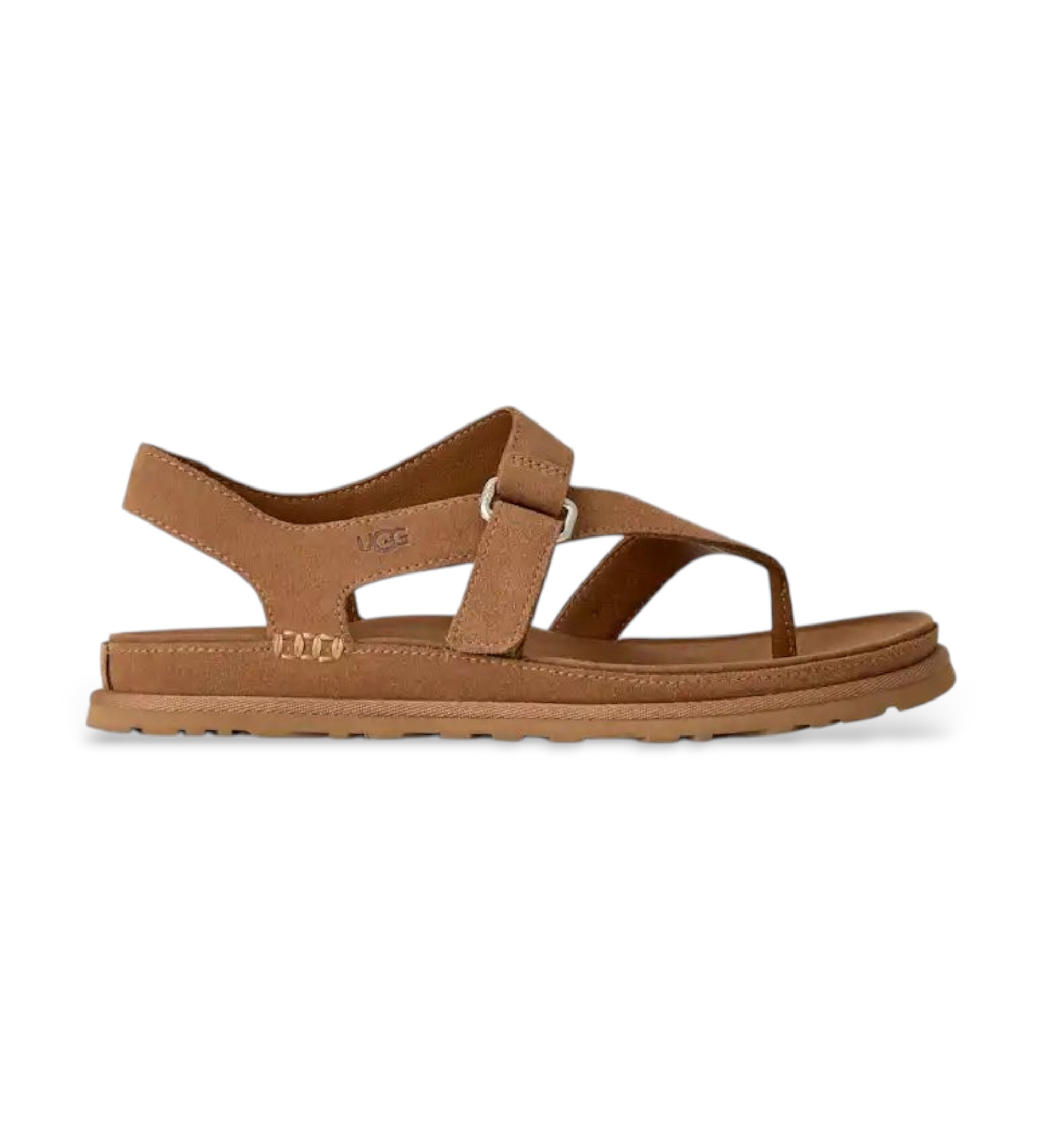 UGG für Damen. 1175134 GoldenGaze Zehensteg-Sandalen aus braunem Leder (36), Wohnung, Klettverschluss, Lässig