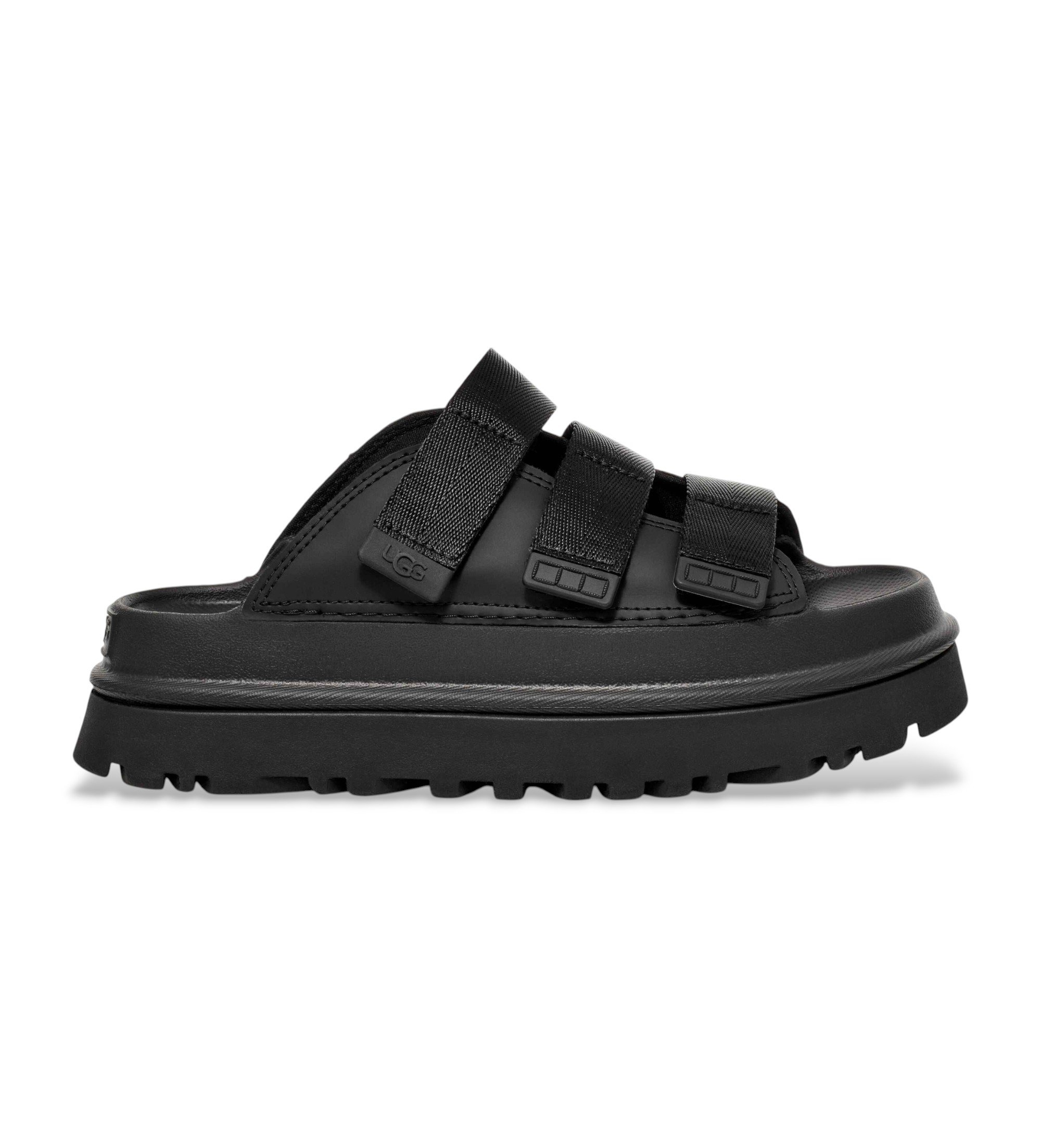 UGG für Damen. 1167430 GoldenGlow Schwarze Ledersandalen (39), Wohnung, Keine, Lässig