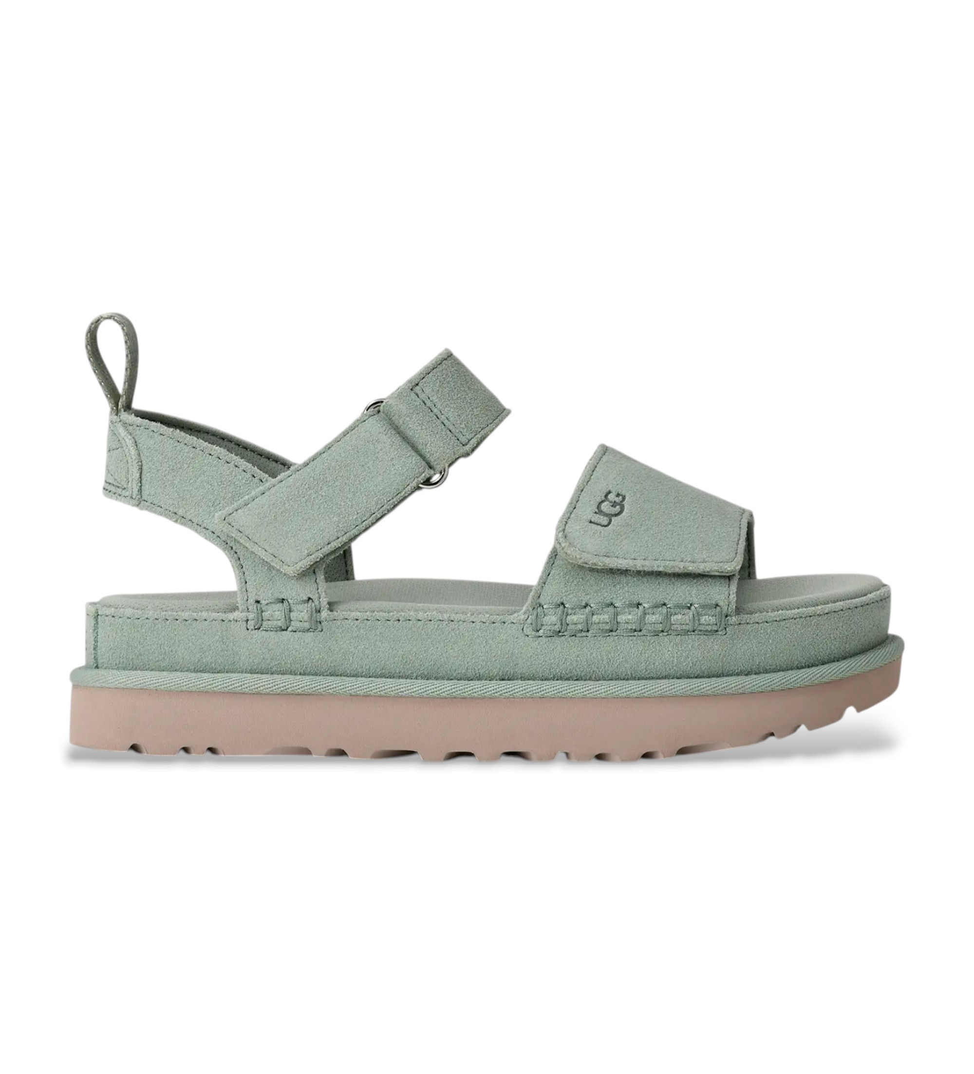 UGG für Damen. 1136783 Goldenstar aquamarinfarbene Ledersandalen (37), 1 bis 3 cm, Klettverschluss, Lässig, Grün, Türkis