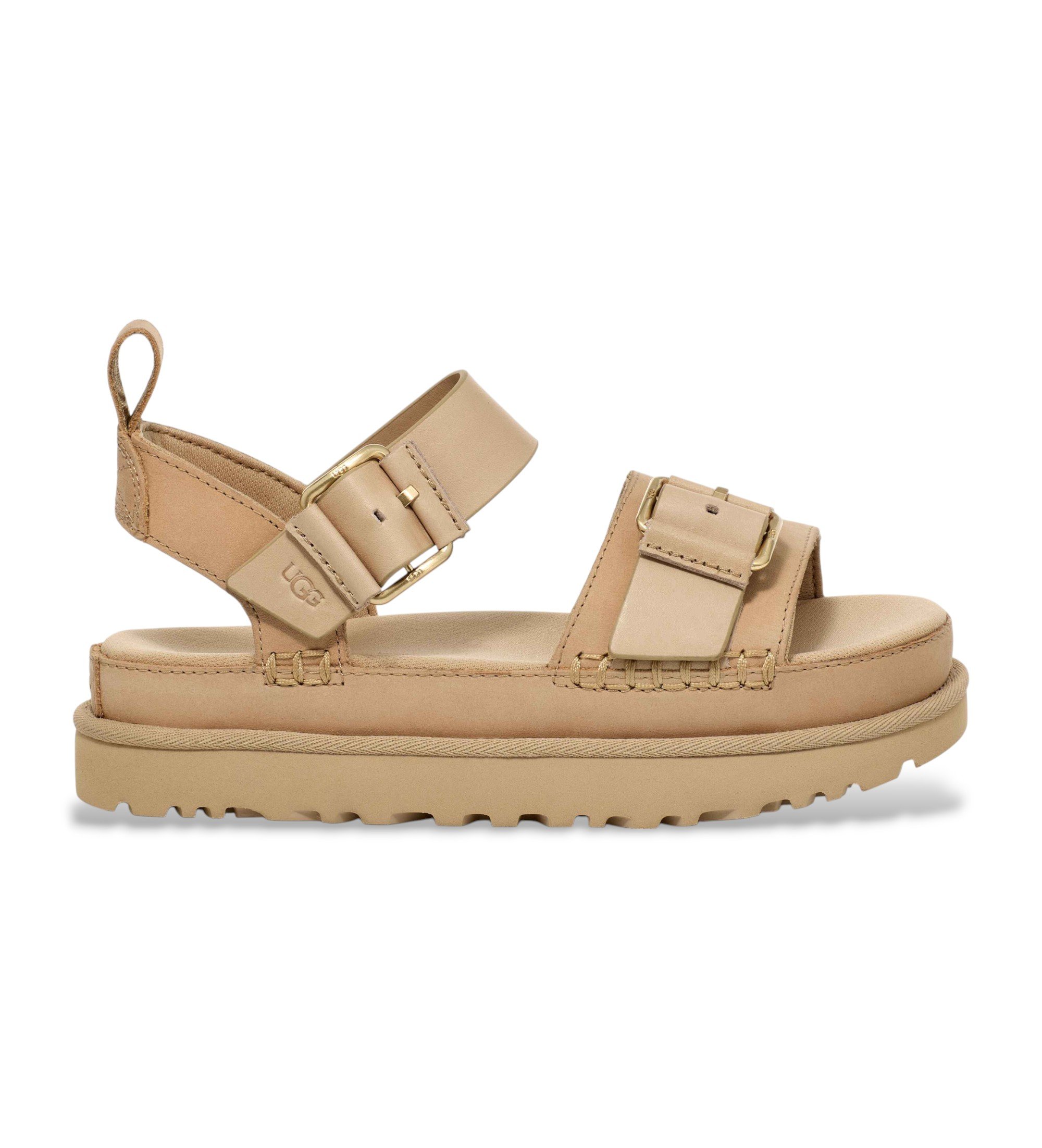UGG für Damen. 1167392 Ledersandalen Goldenstar Villa senf (41), Wohnung, Schnalle, Lässig