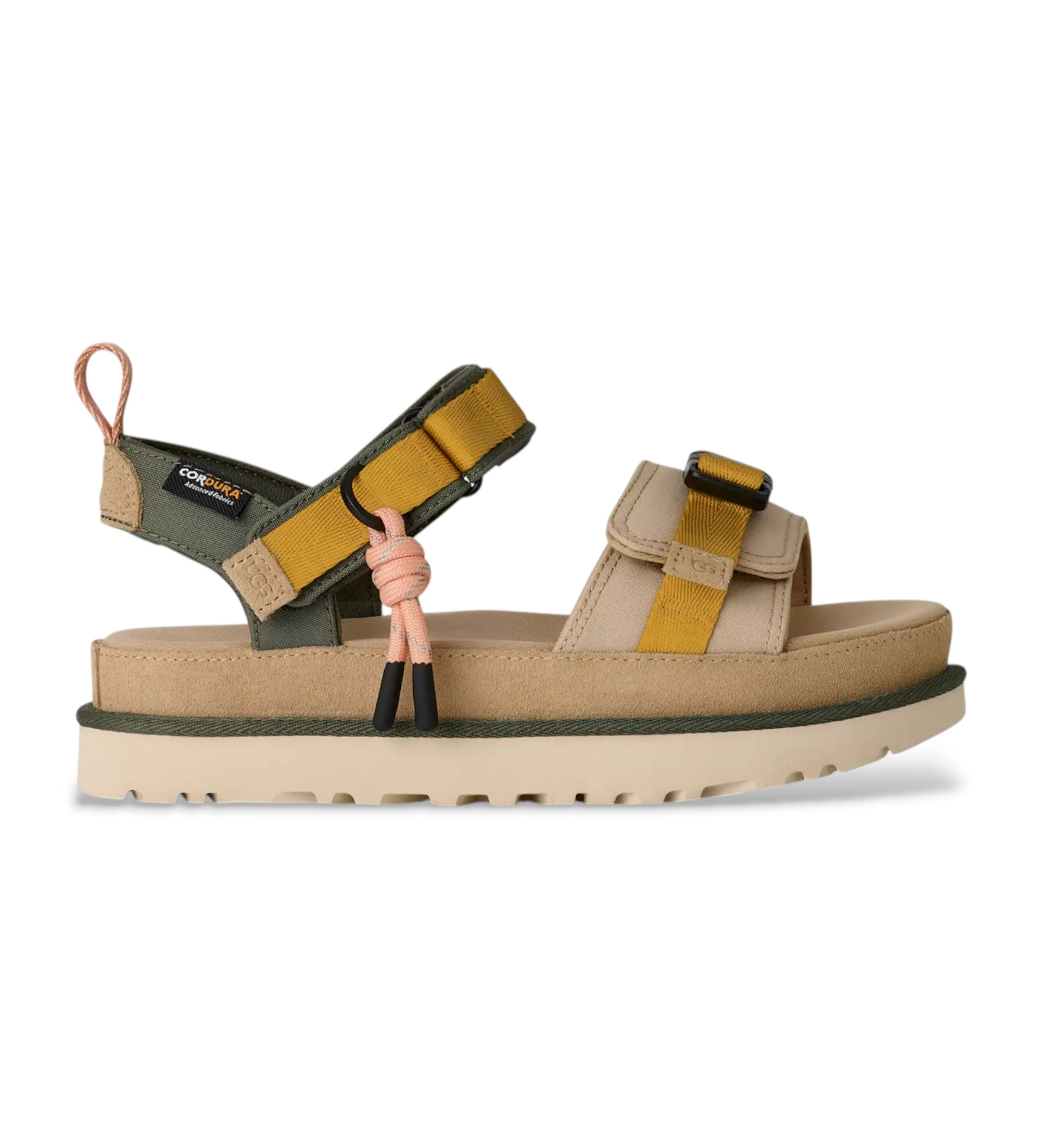 UGG für Damen. 1180070 Ledersandalen Goldenstar Wildwood mehrfarbig (36), Beige, 3 bis 5 cm, Klettverschluss, Lässig